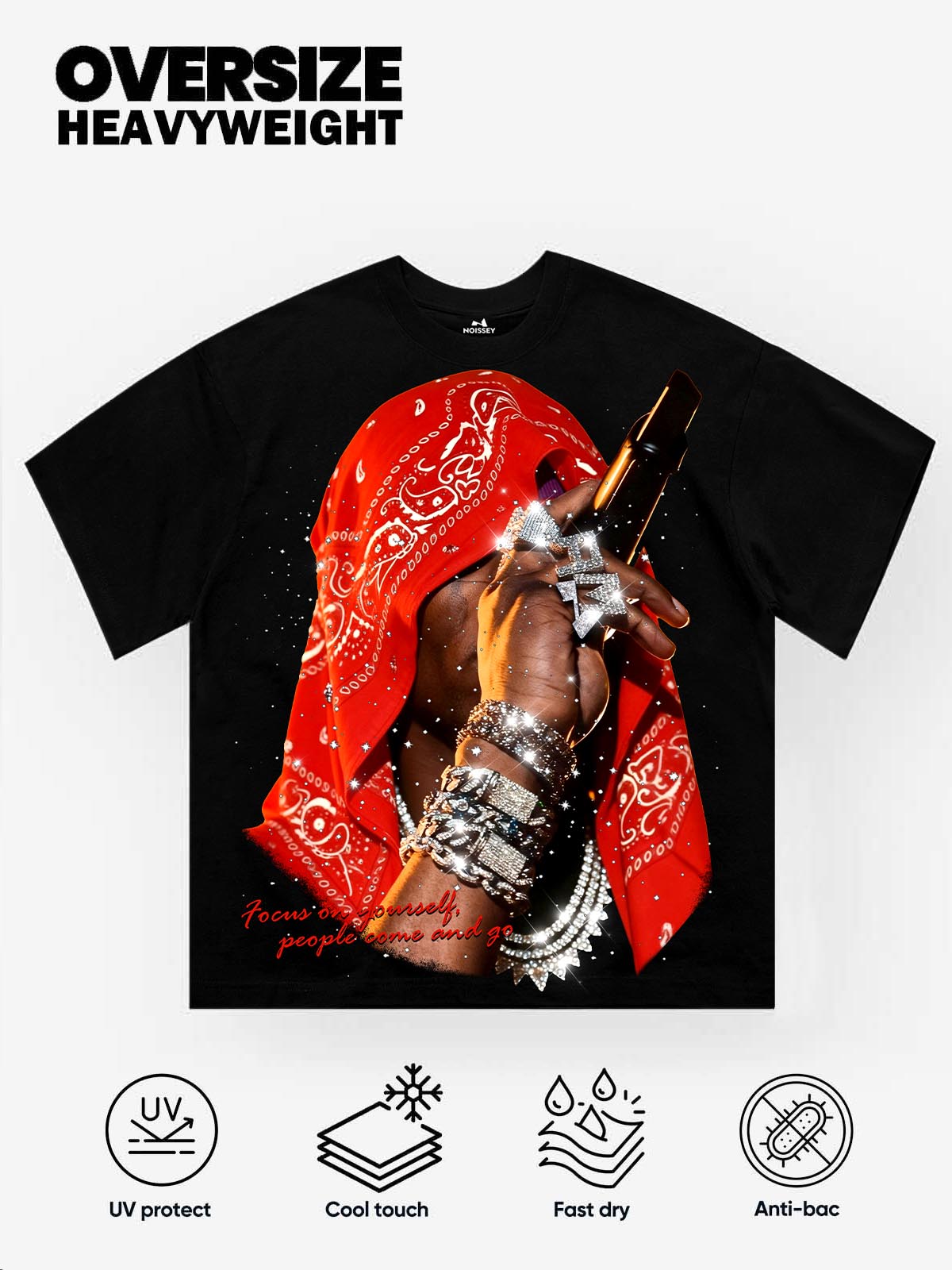 NOISSEY "FOCUS ON YOURSELF" RHINESTONE ART - SHIMMERING OVERSIZED TEE