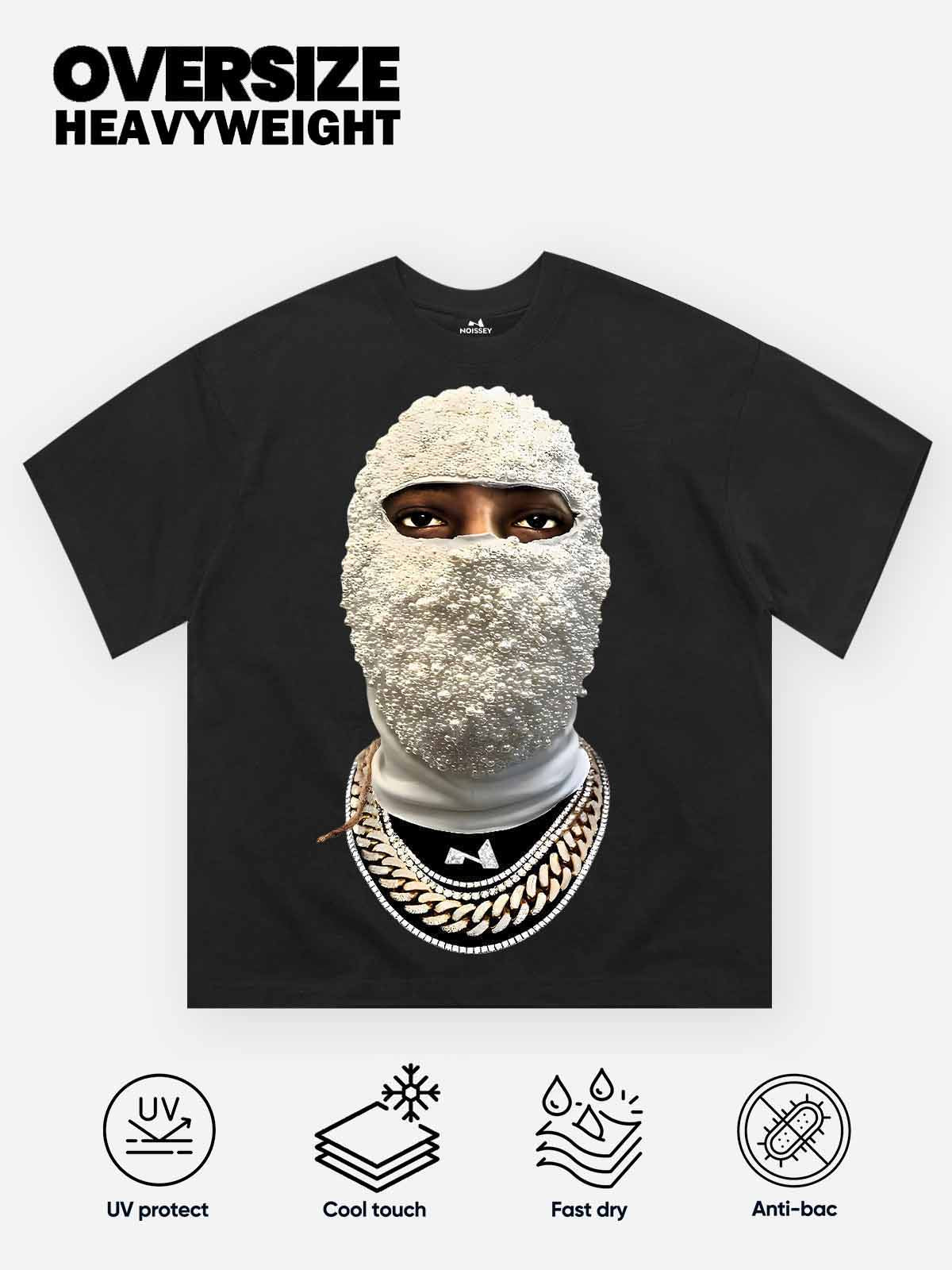 NOISSEY Pearl Balaclava Boxy Oversized Heavyweight Tee - Black