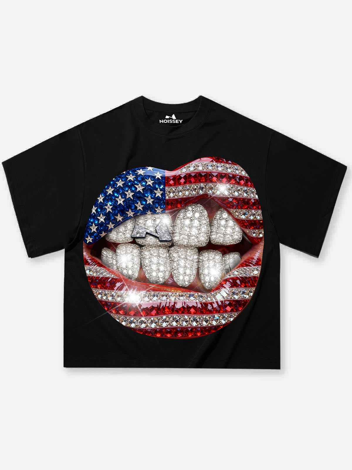National Flag Rhinestone Art Grills Print Boxy Oversized T-shirt