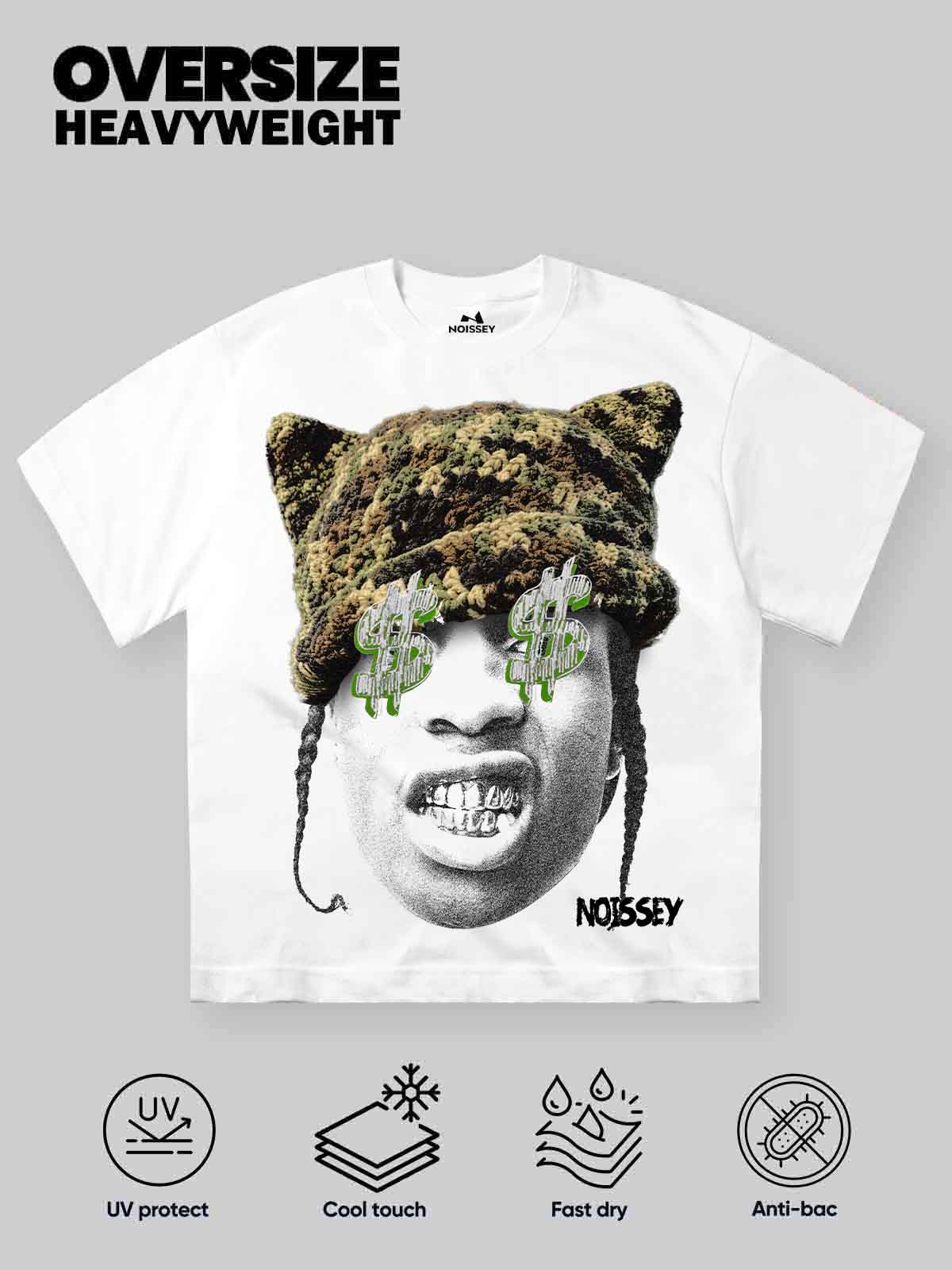 Noissey "Street Vision" Tee – Camo Cat-Ear & Money Eyes Graphic