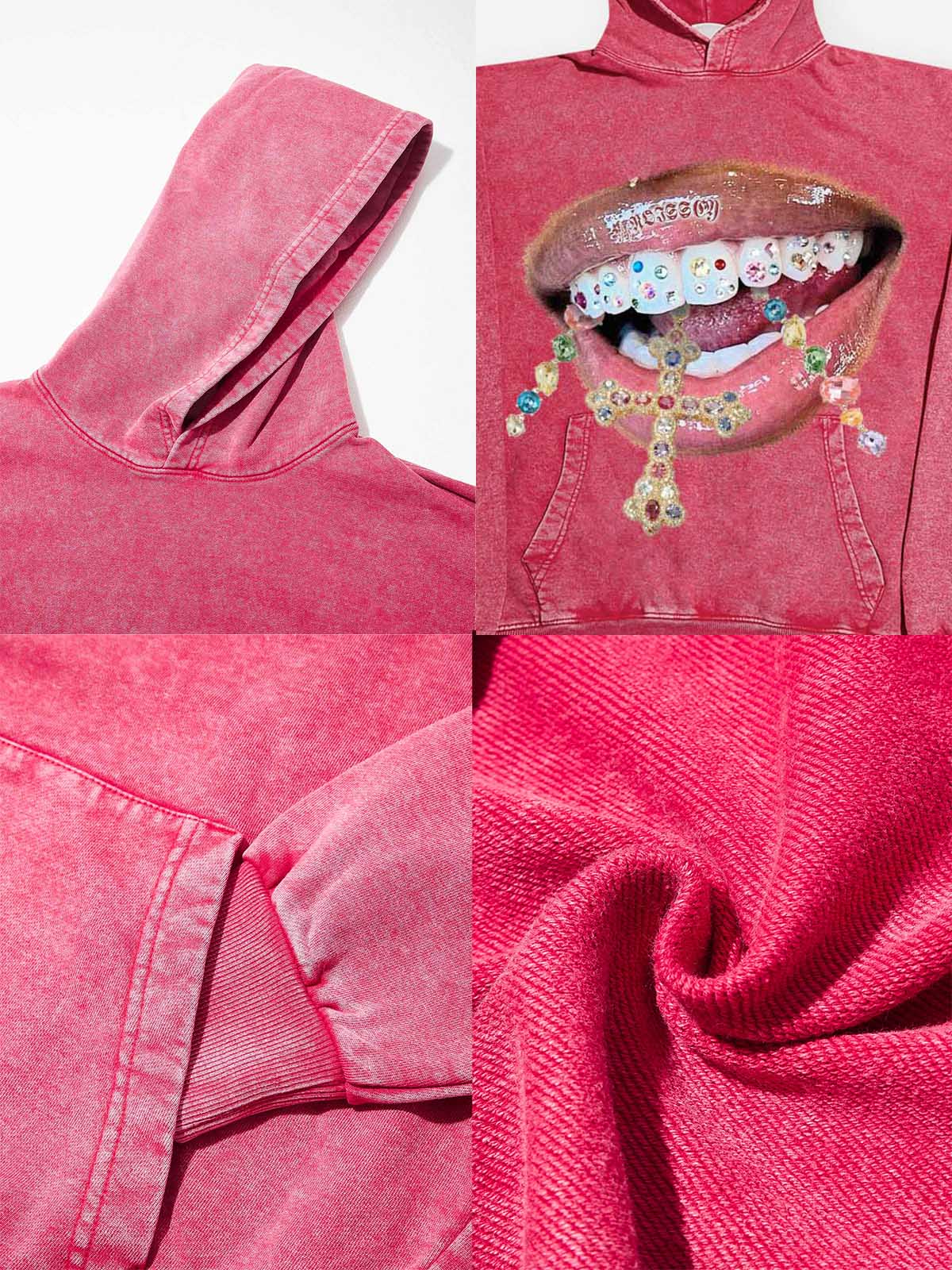NOISSEY Vintage Wash "Diamond Cross Grillz" Heavyweight Hoodie (425g)