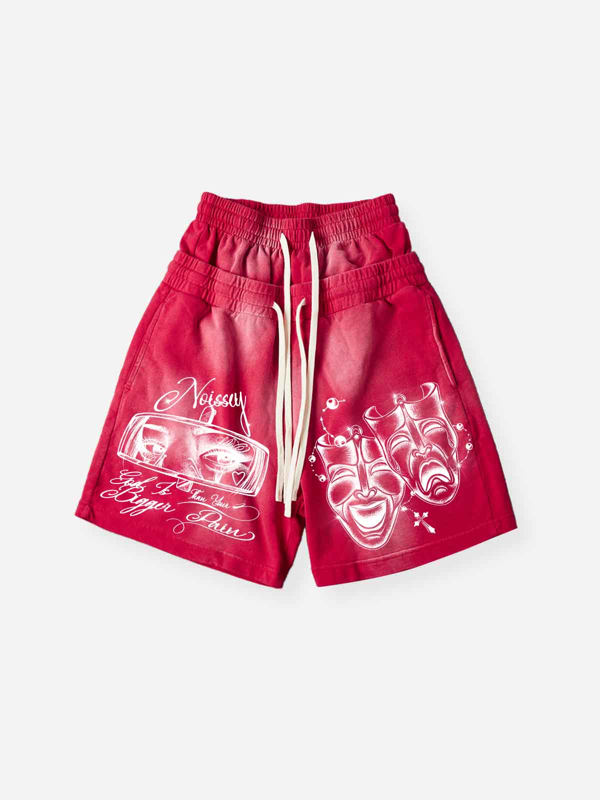 NOISSEY Drama Mask Double-Waist Gradient Crimson Shorts - Vintage Red