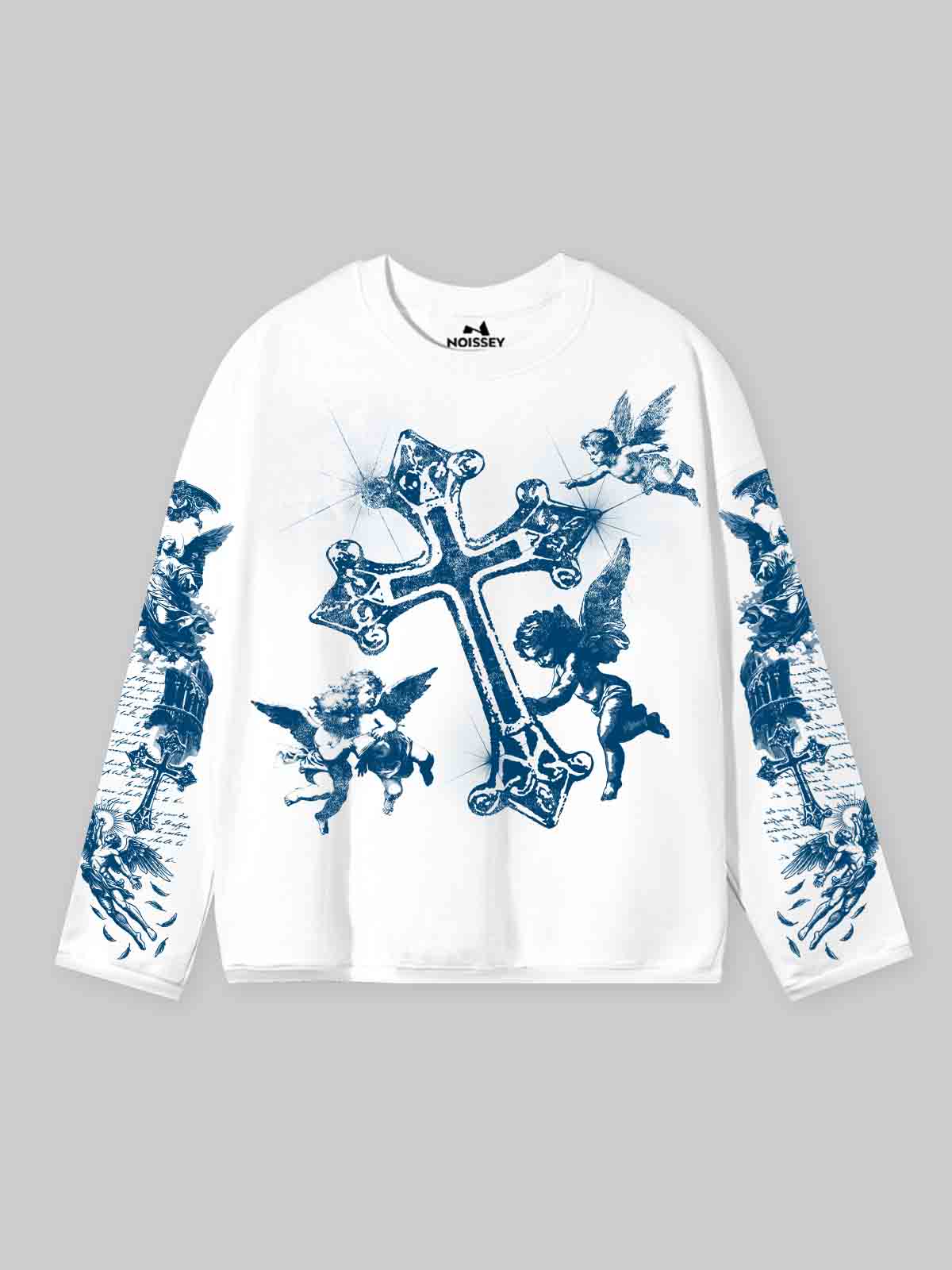 NOISSEY "Blue Cross Angels" Boxy Heavyweight Art Long Sleeve - Cloud White