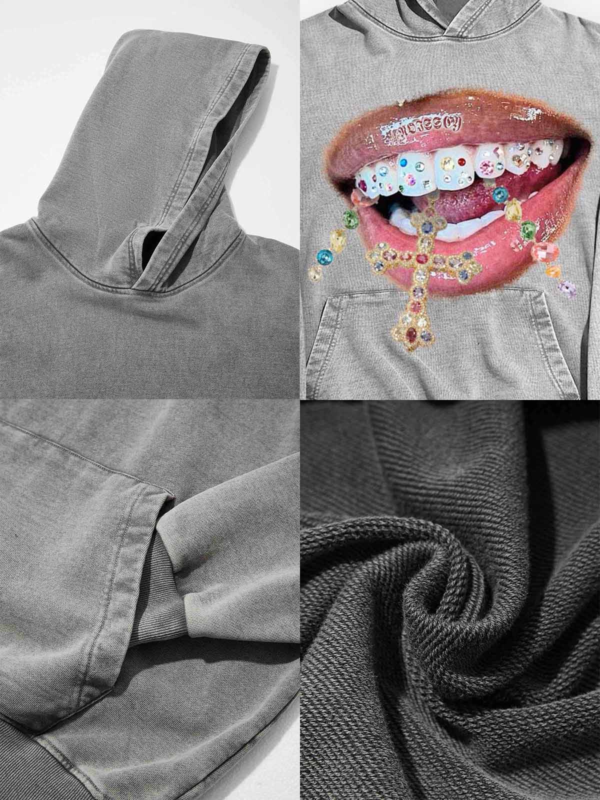 NOISSEY Vintage Wash "Diamond Cross Grillz" Heavyweight Hoodie (425g)