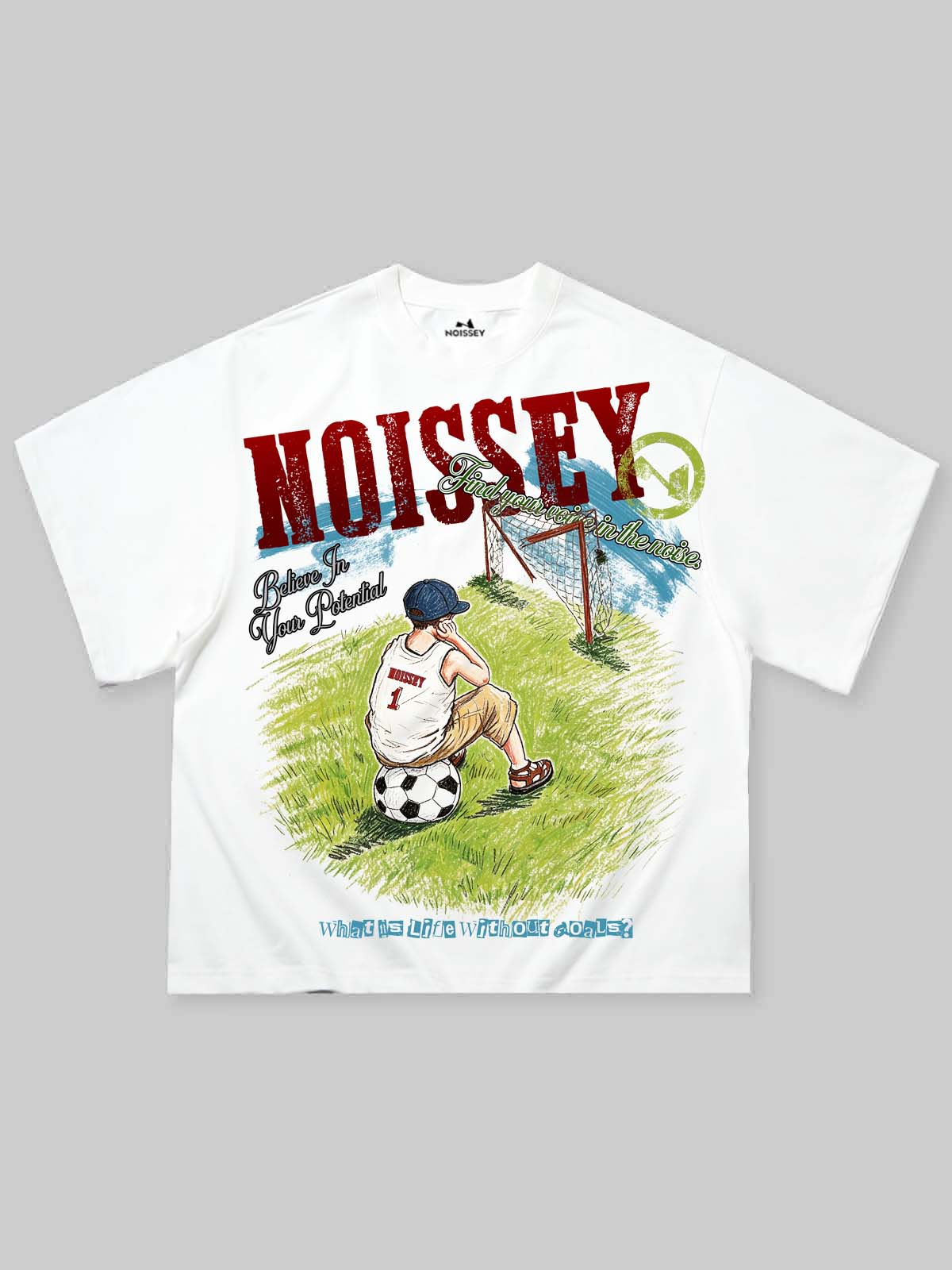 NOISSEY "Dream Chaser" Boy & Football Illustration Art Tee - Pure White