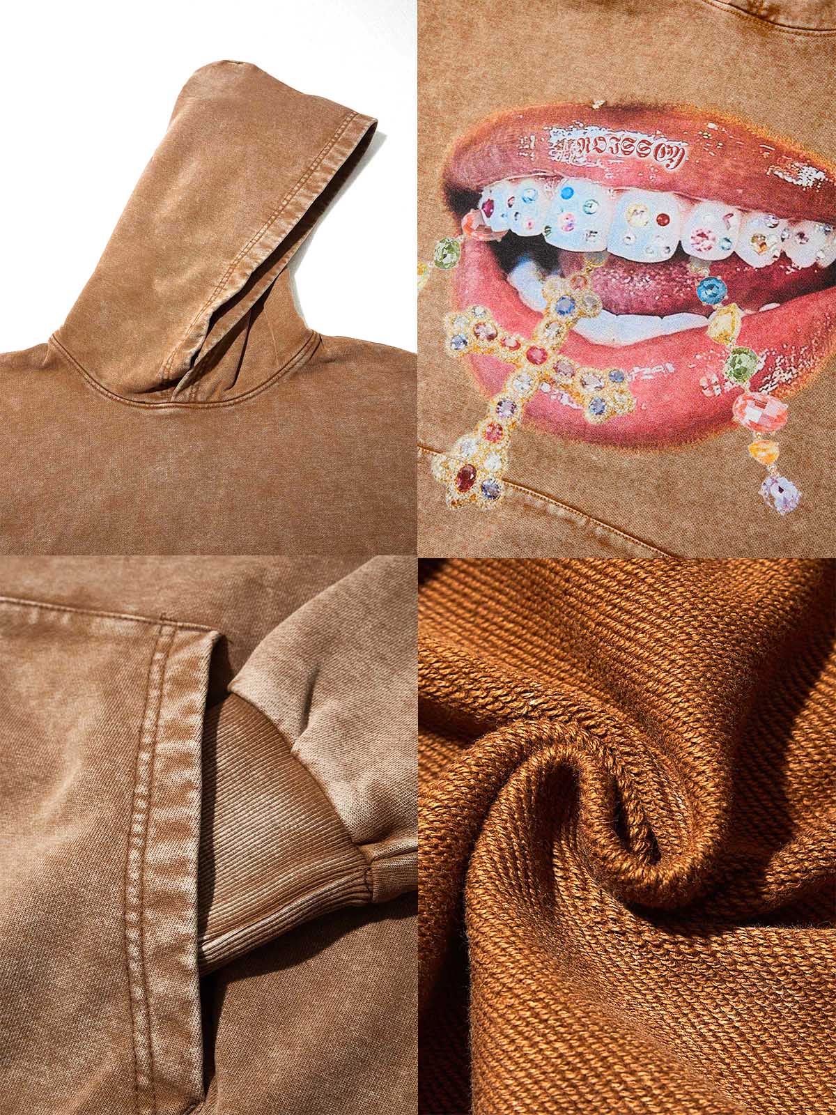 NOISSEY Vintage Wash "Diamond Cross Grillz" Heavyweight Hoodie (425g)
