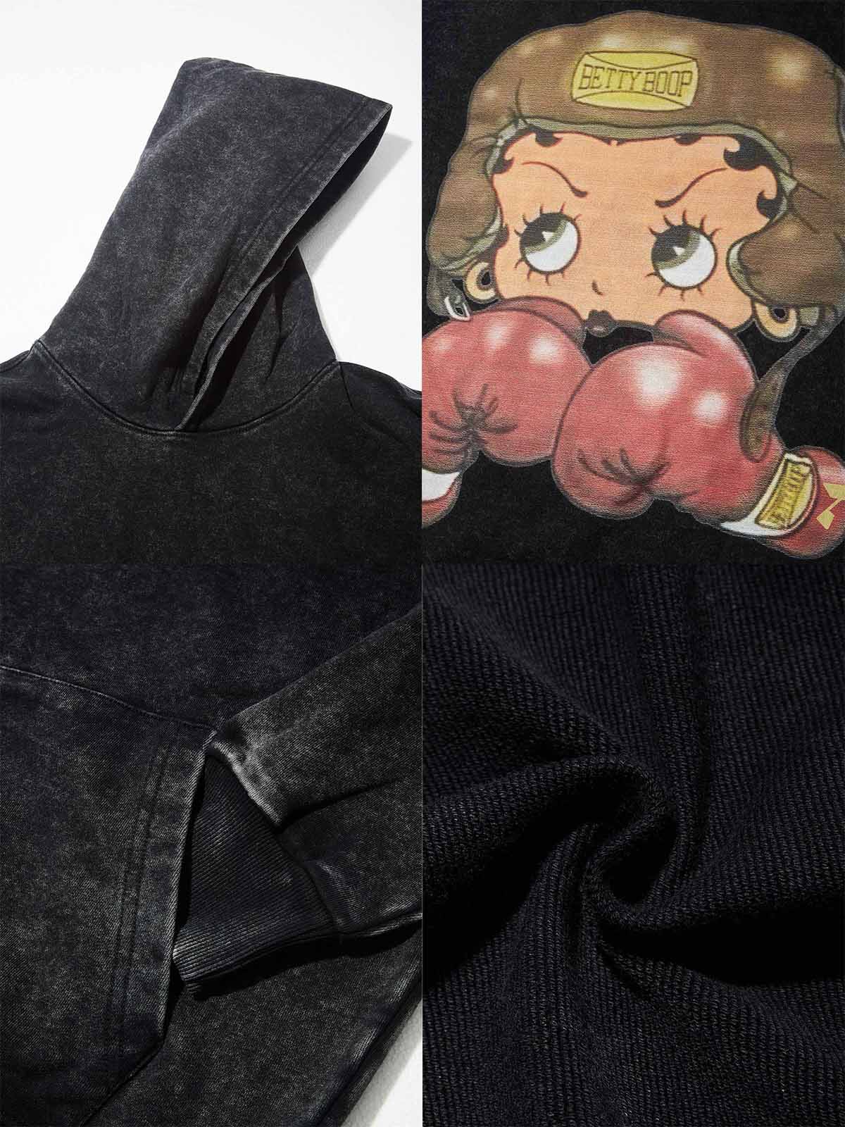 NOISSEY Heavyweight 425g "Boxing Girl" Vintage Wash Hoodie