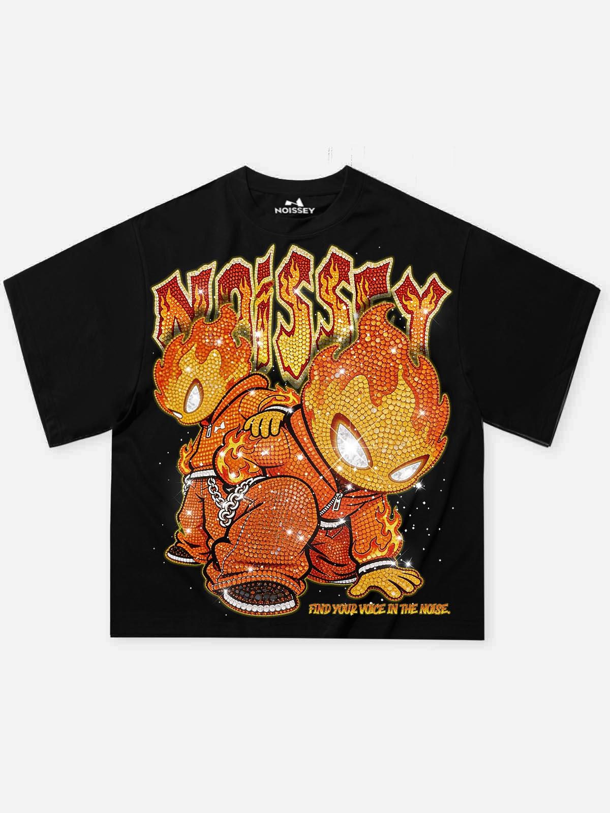 NOISSEY "FLAME TWINS" FULL-RHINESTONE OVERSIZED ART TEE