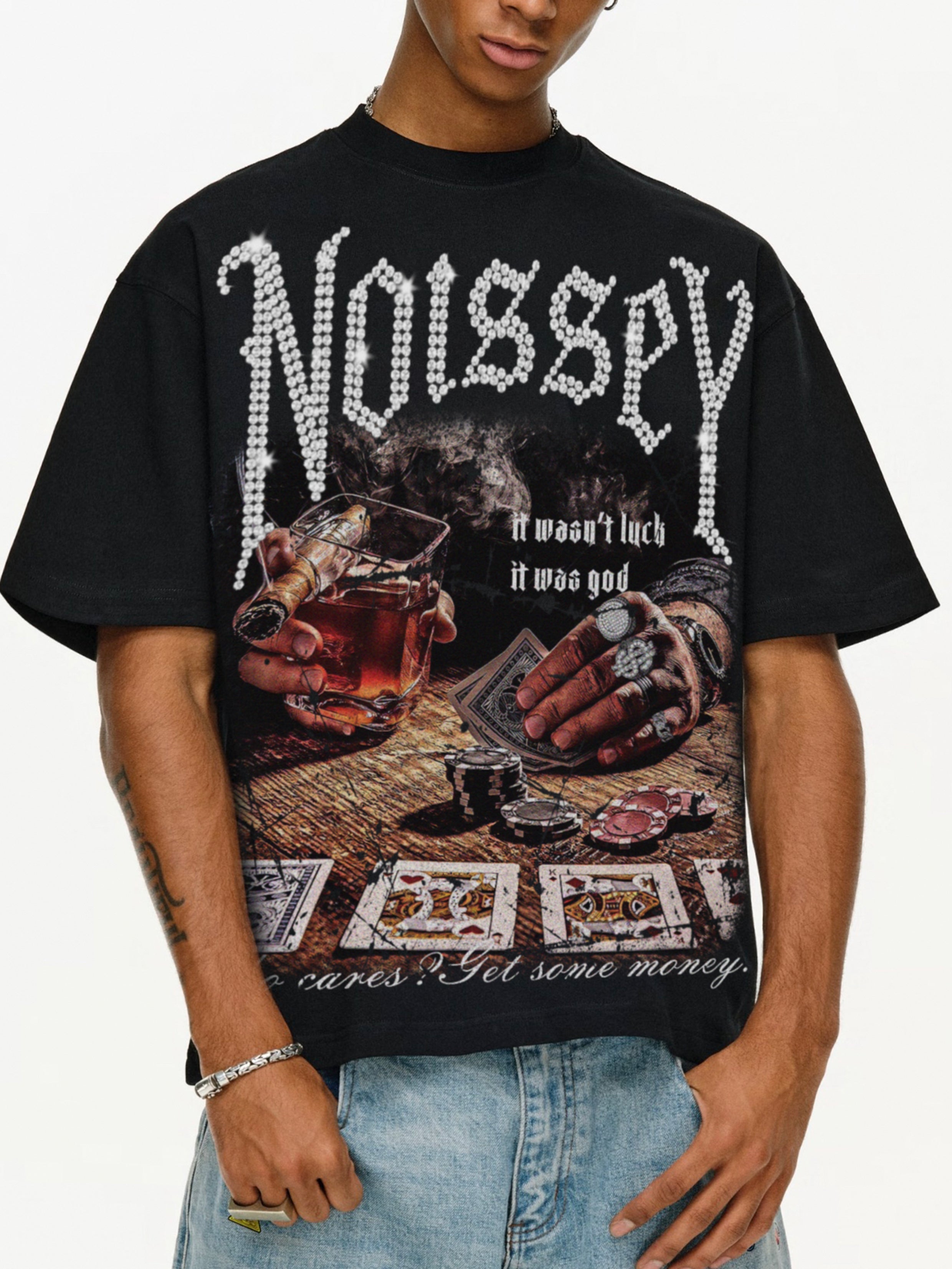 NOISSEY "Who Cares? Get Some Money" Tee - Jet Black Boxy Gothic Diamond T-Shirt