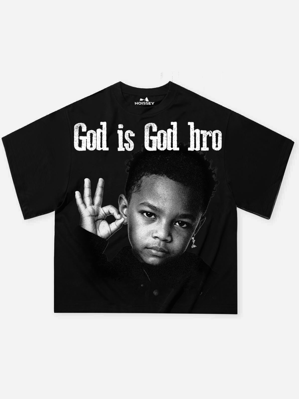 NOISSEY "God Is God Bro" Black Boxy Tee - Vintage Graphic