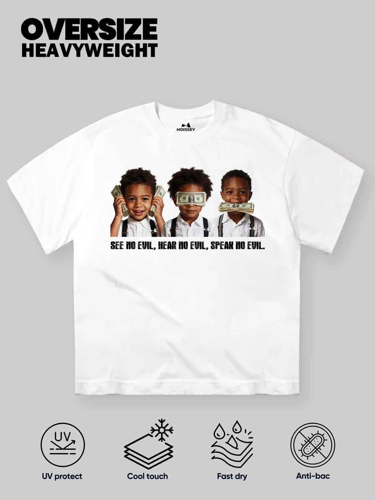 "See no evil, hear no evil, speak no evil" child-art print Streetwear T-shirt