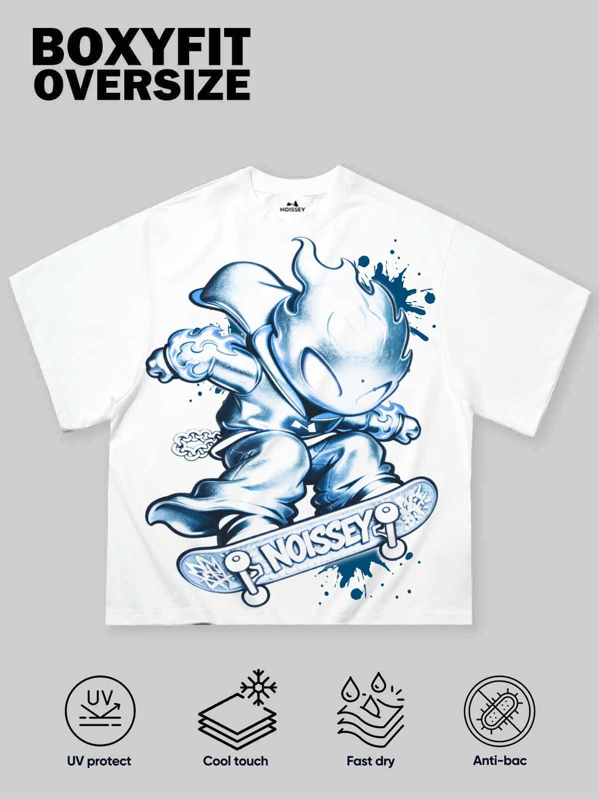 NOISSEY Skater Fire-Boy Graphic T-Shirt - Pure White