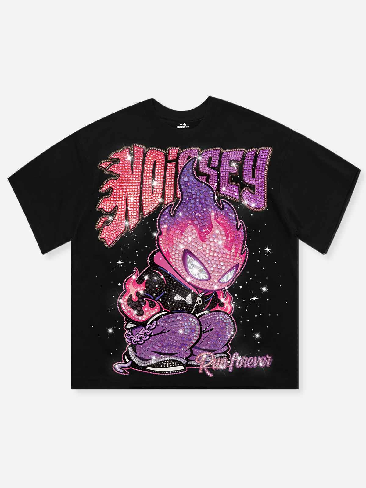 NOISSEY "Run Forever" Fire Kid Boxy Diamond Heavyweight Tee - Pink & Purple