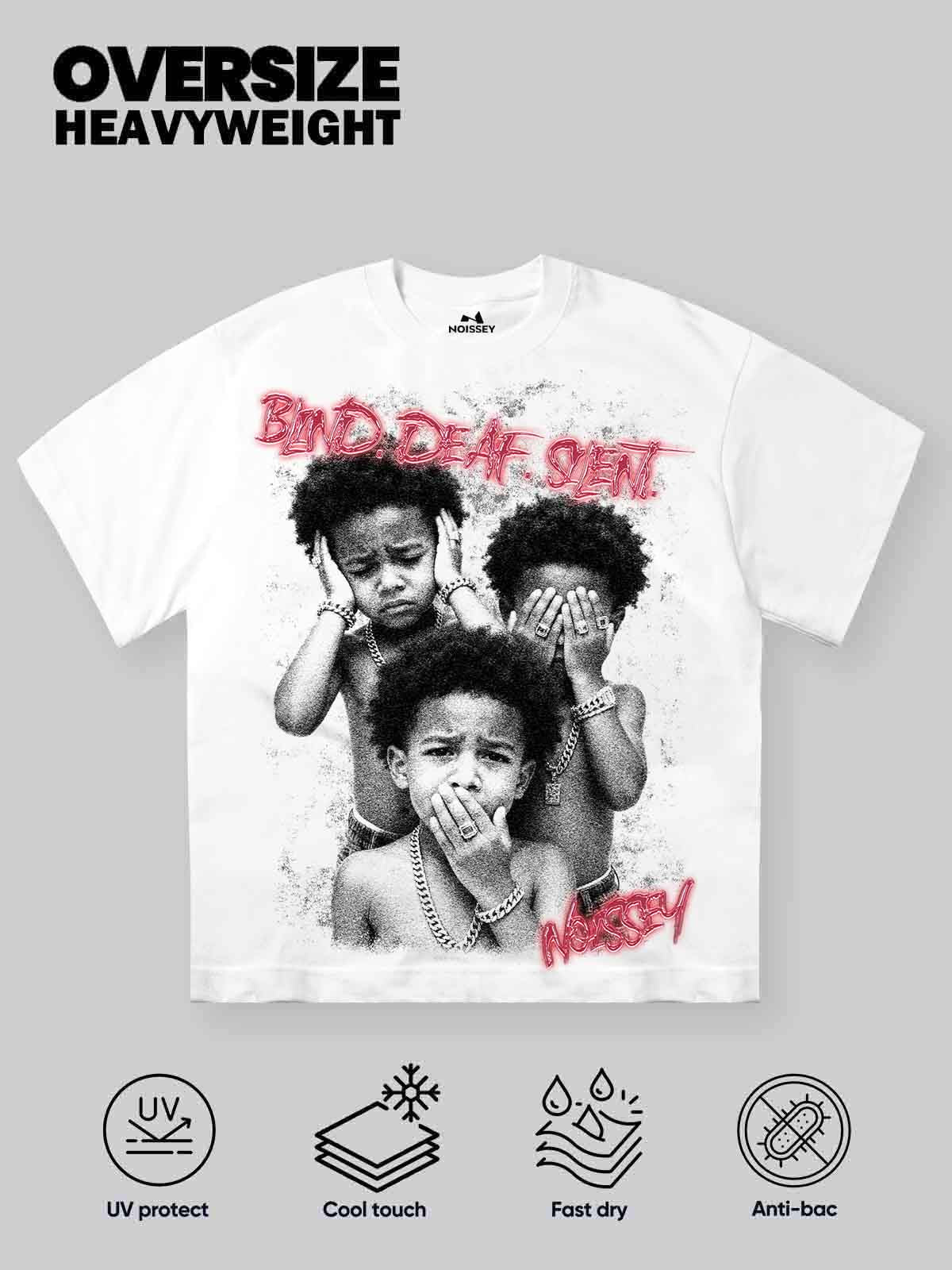 BLIND. DEAF. SILENT with 3 Child Character Print T-shirt