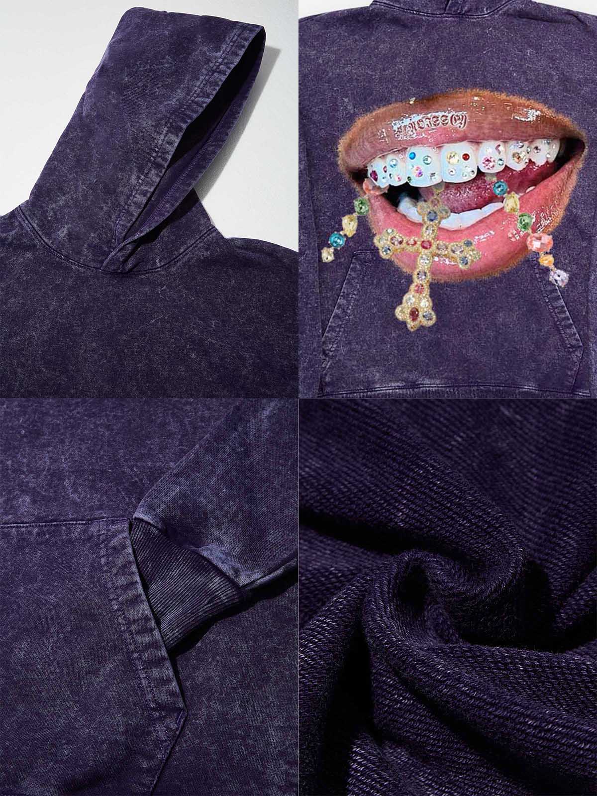 NOISSEY Vintage Wash "Diamond Cross Grillz" Heavyweight Hoodie (425g)