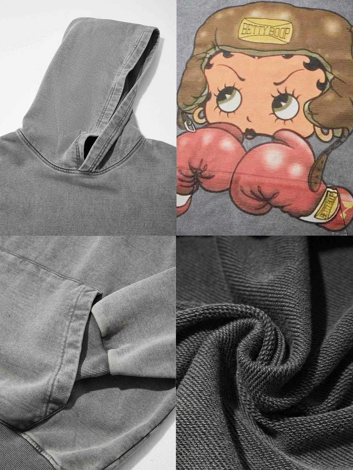 NOISSEY Heavyweight 425g "Boxing Girl" Vintage Wash Hoodie