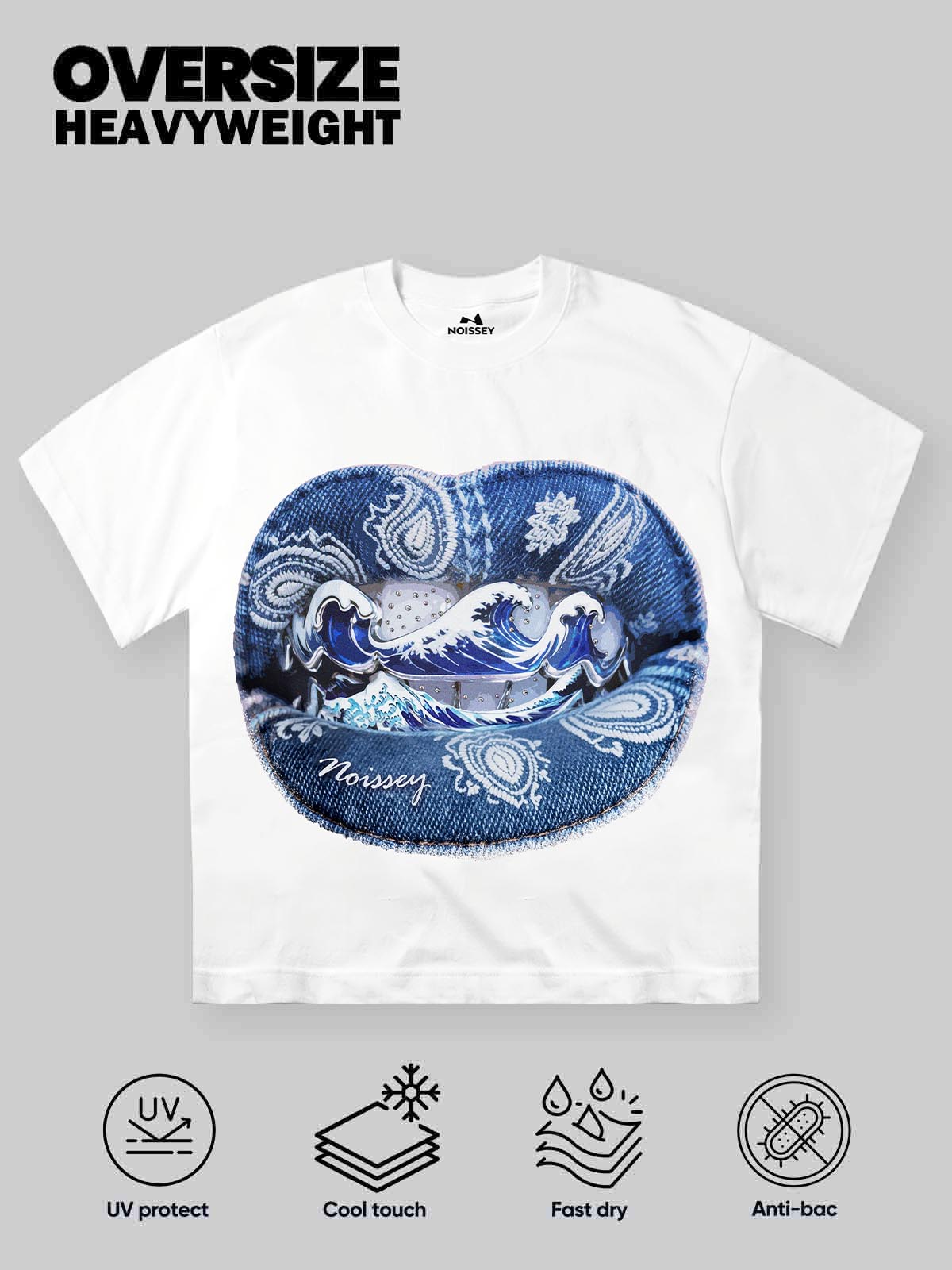 Denim Blue Ukiyo-e Grillz T-Shirt | Art Streetwear Graphic