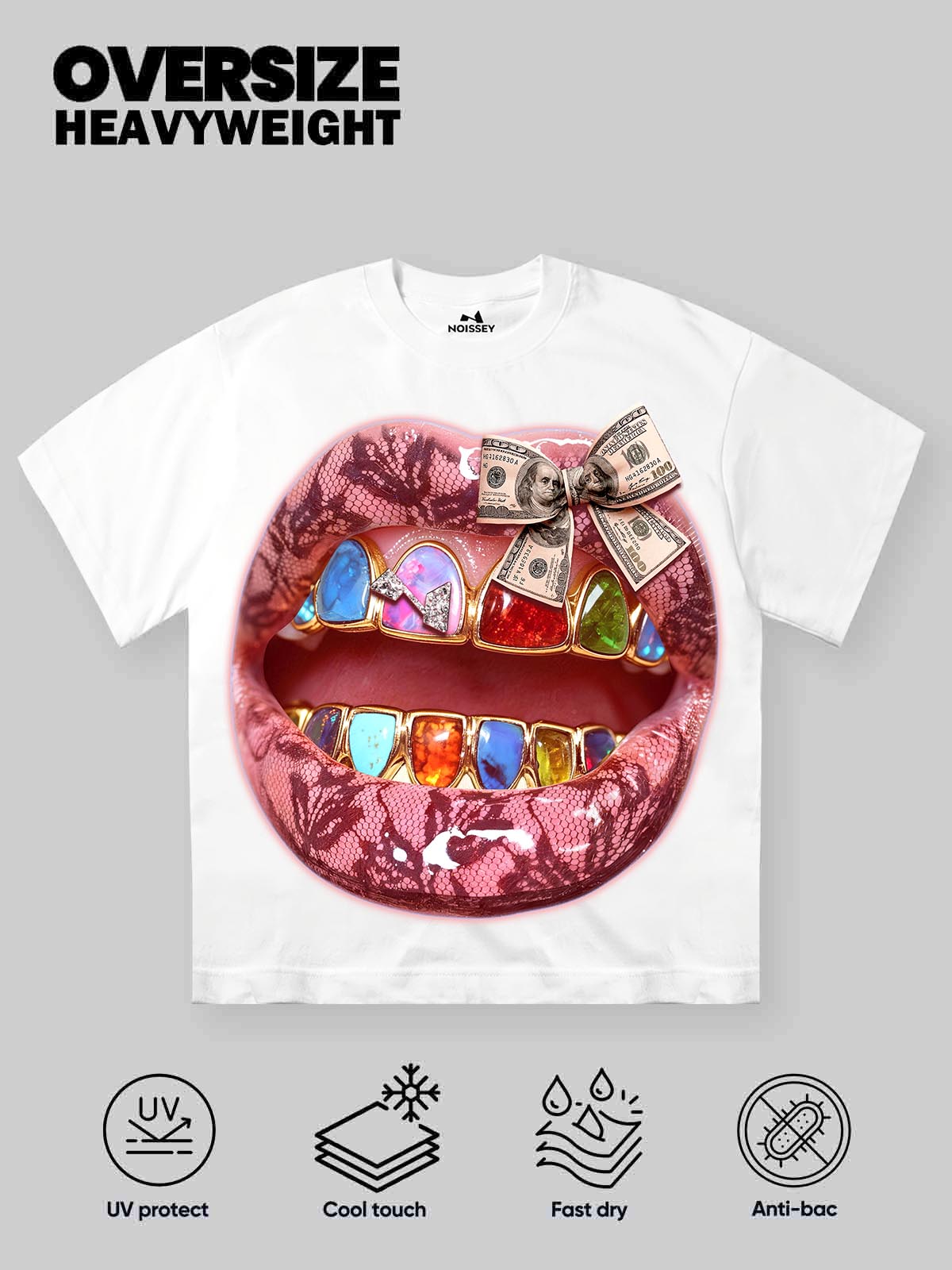 Lace Banknote Inspired Colorful Lip Diamond Art Print Streetwear Graphic T-Shirt