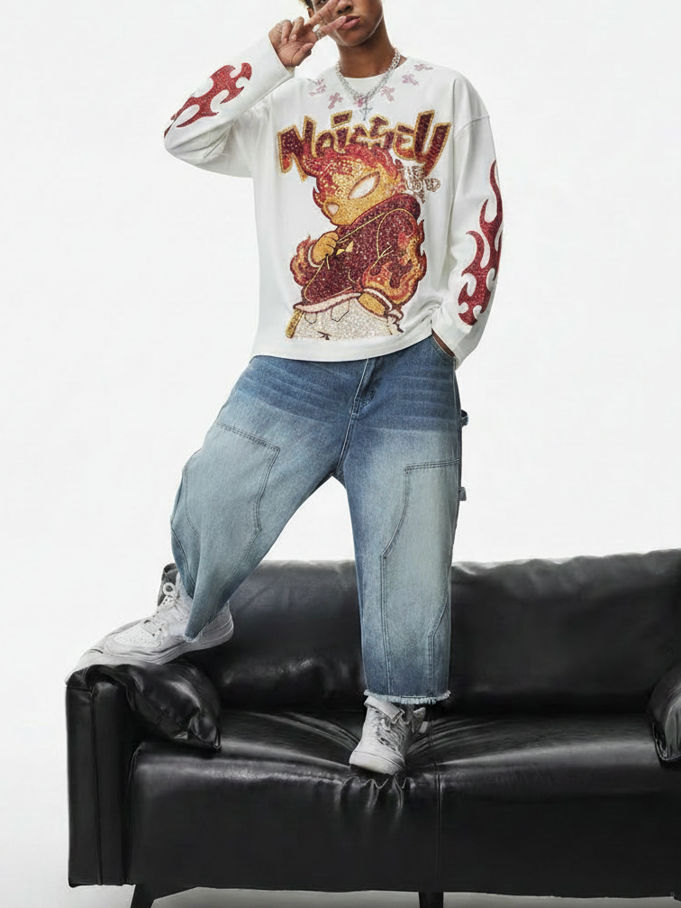 NOISSEY "They Doubted Me" Iced-Out Character Graphic Long Sleeve - Studio White
