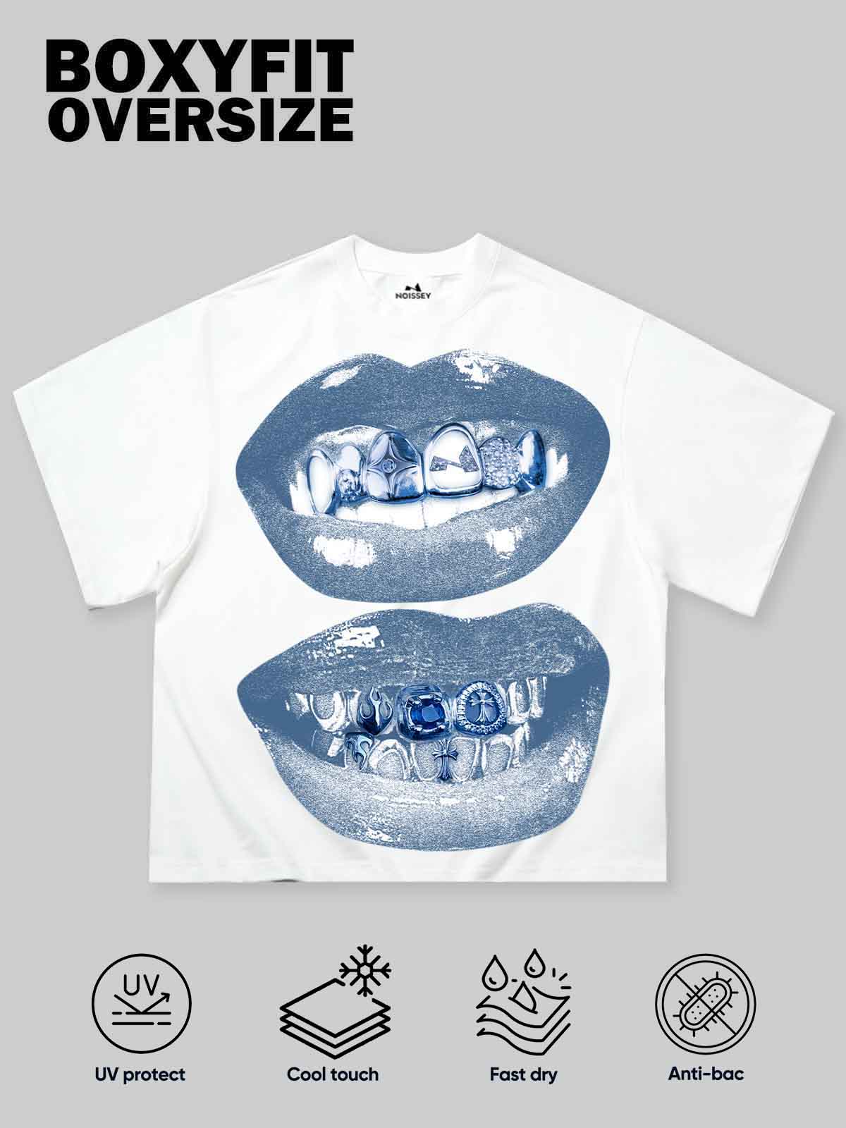 Boxy Oversized T-Shirt with Blue Vintage Noissey Grills Print