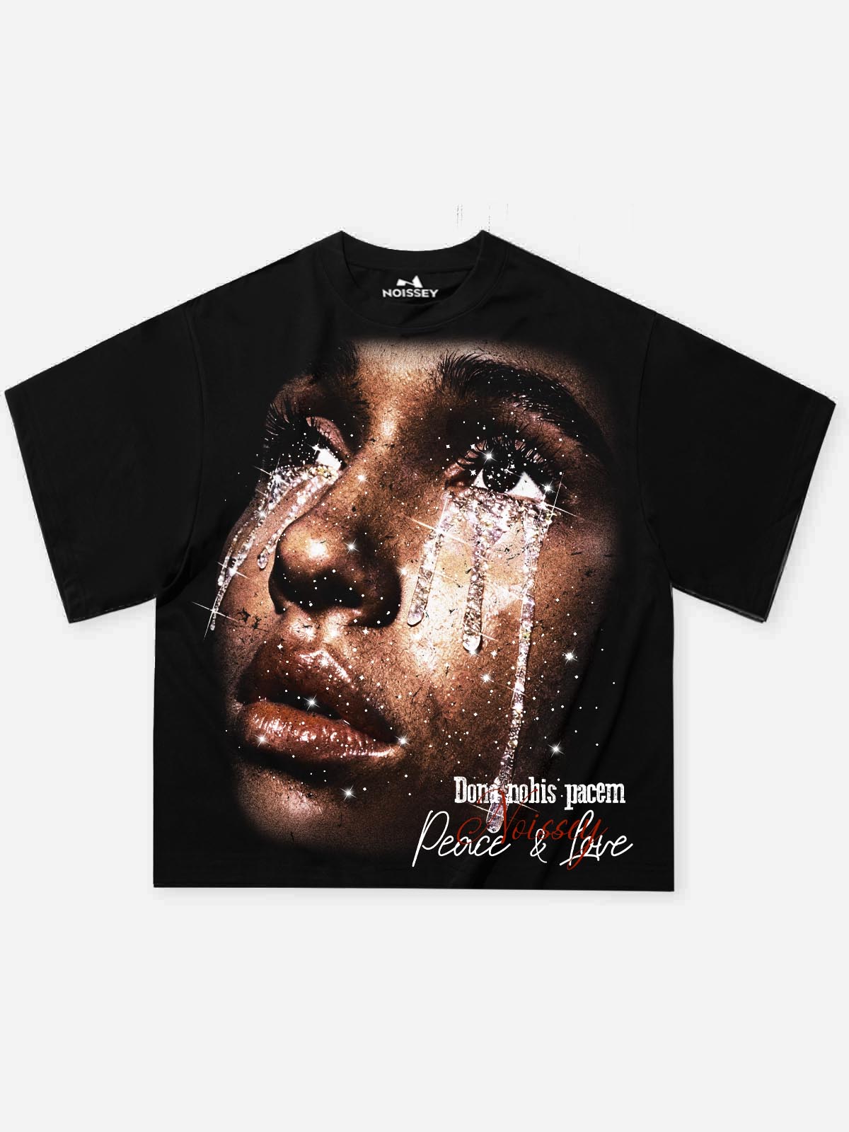 NOISSEY "Peace & Love" Black Boxy Tee - Diamond Tears Graphic