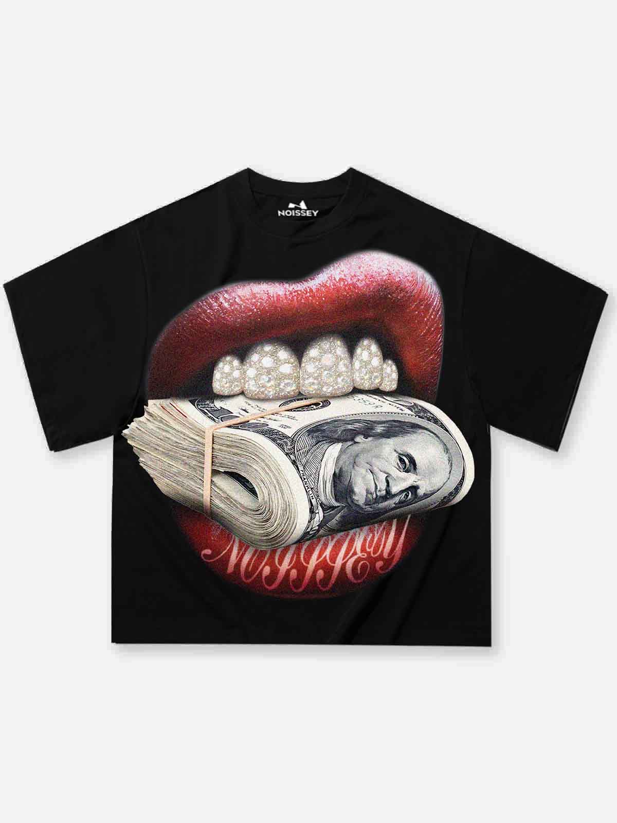 Money-Biting Lip Diamond Grills Boxy Oversized T-shirt