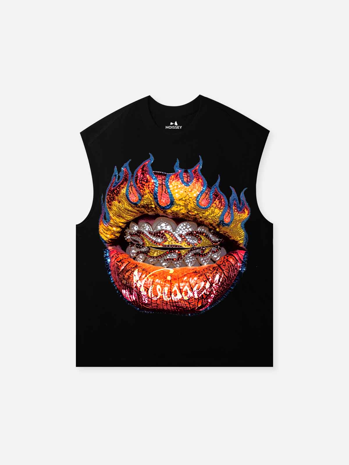 NOISSEY "Flame Grillz" Boxy Heavyweight Muscle Tank - Black