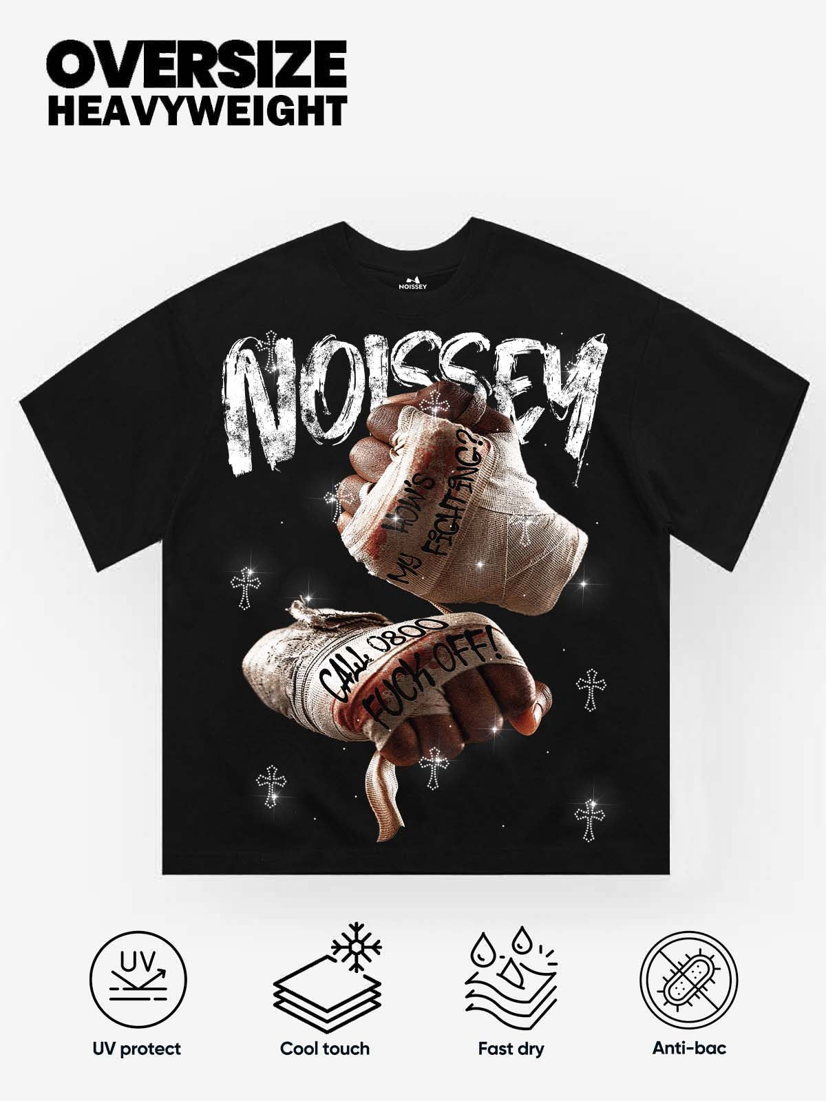 NOISSEY "How's My Fighting" Boxing Bandage Cross Graphic DIY Rhinestone T-Shirt