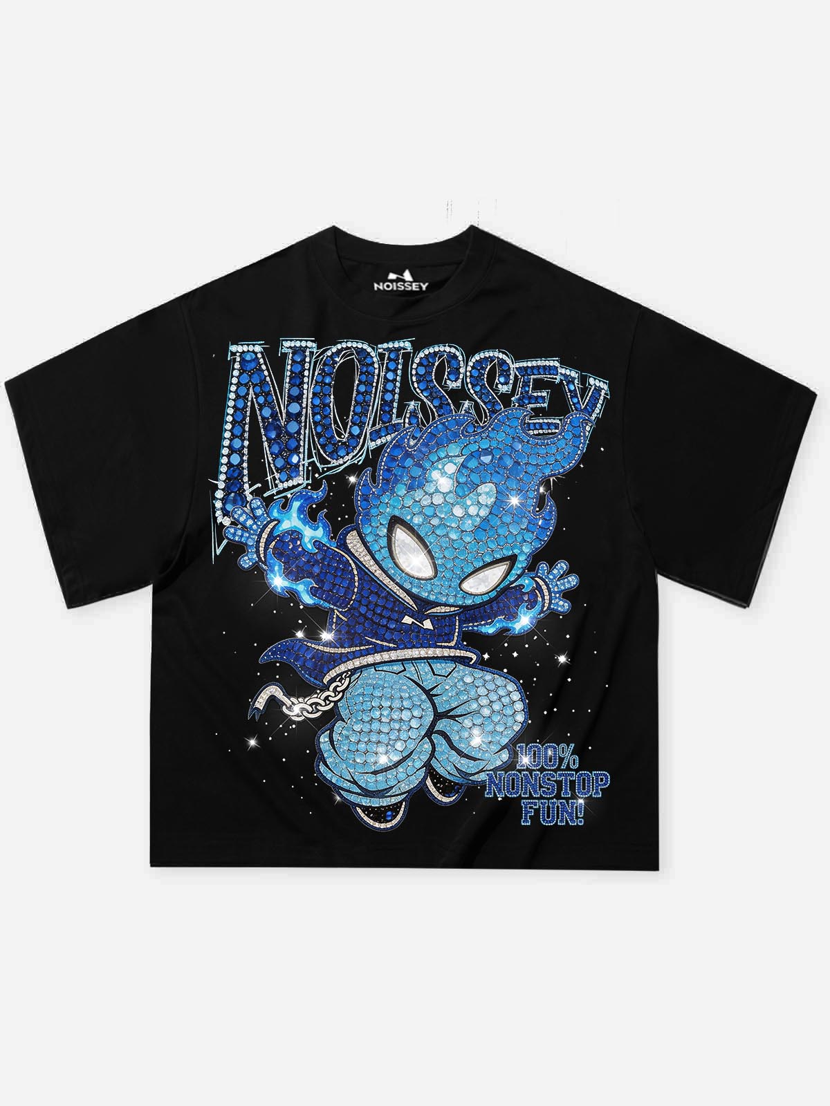 NOISSEY "Blue Ignite" Boxy Heavyweight Crystal Art Tee - Midnight Black