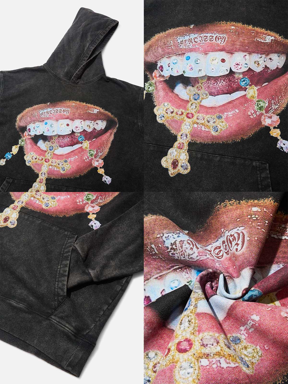NOISSEY Vintage Wash "Diamond Cross Grillz" Heavyweight Hoodie (425g)