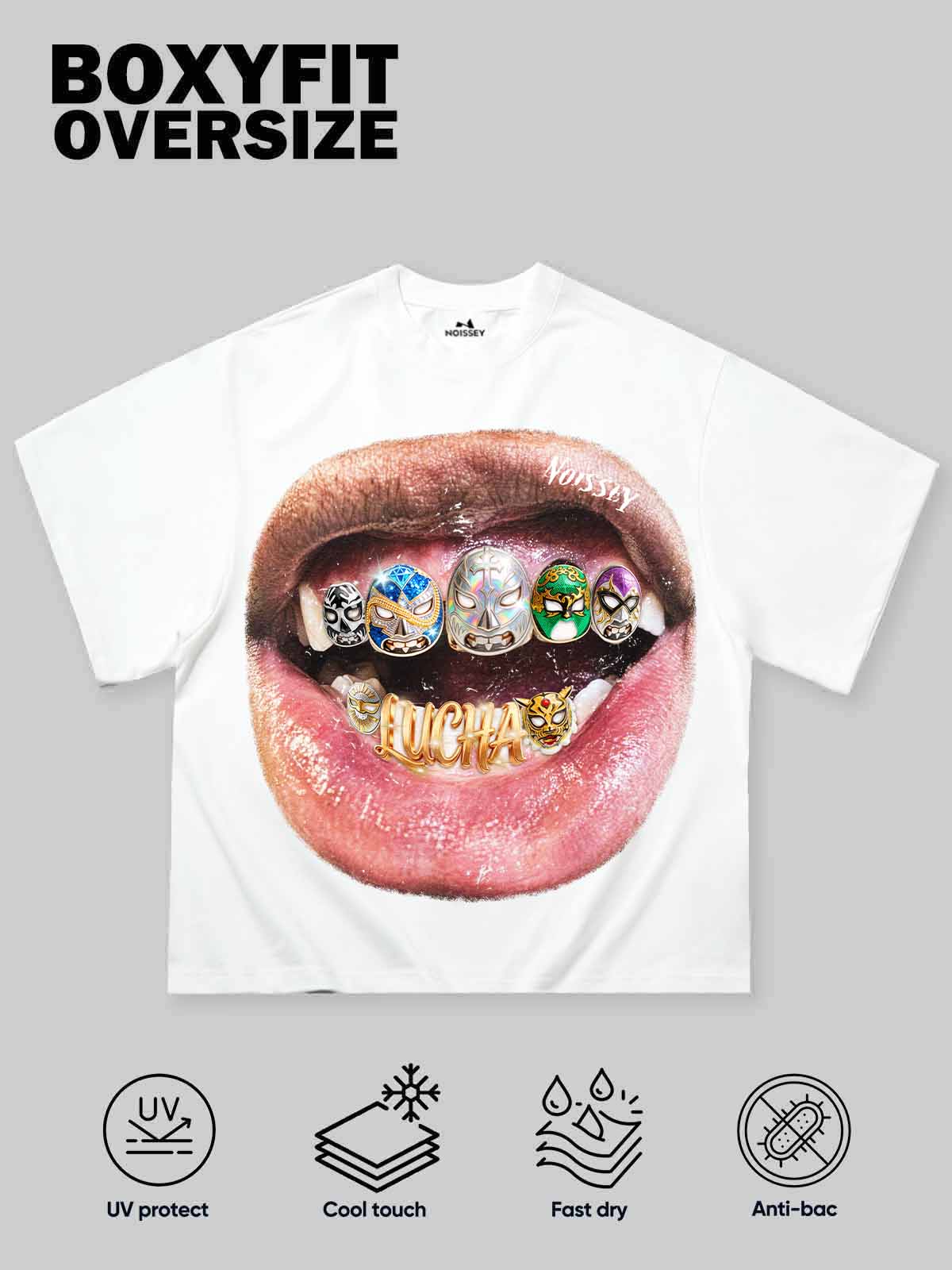 NOISSEY "Lucha Grillz" Wrestling Mask Iced-Out Art Print Oversized T-Shirt