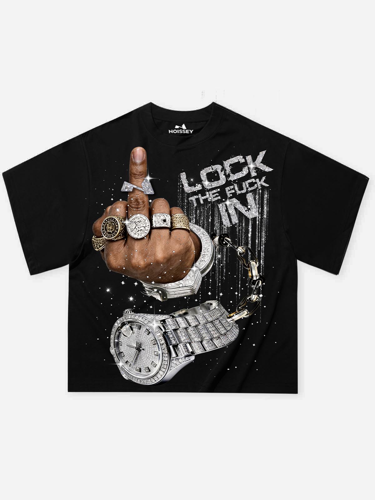 NOISSEY "LOCK THE FUCK IN" ICED OUT LUXURY GRAPHIC OVERSIZED T-SHIRT