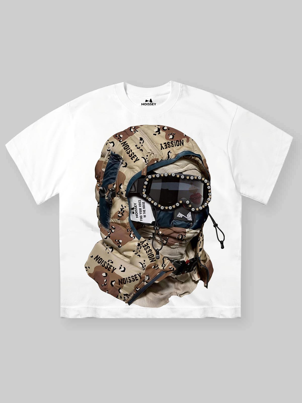 NOISSEY "Desert Balaclava" DBDU Tactical Art Print Rhinestone Heavyweight T-Shirt