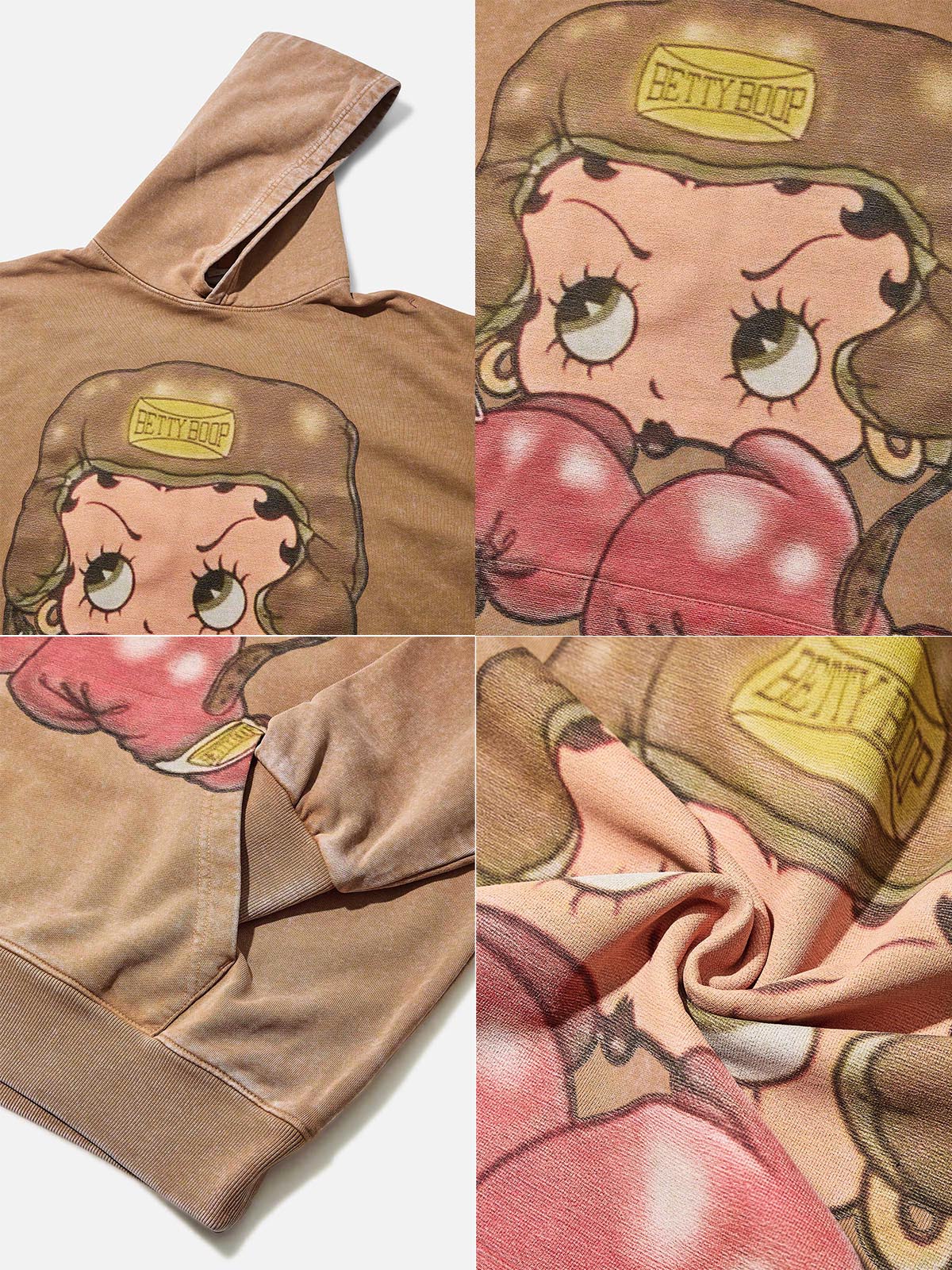 NOISSEY Heavyweight 425g "Boxing Girl" Vintage Wash Hoodie