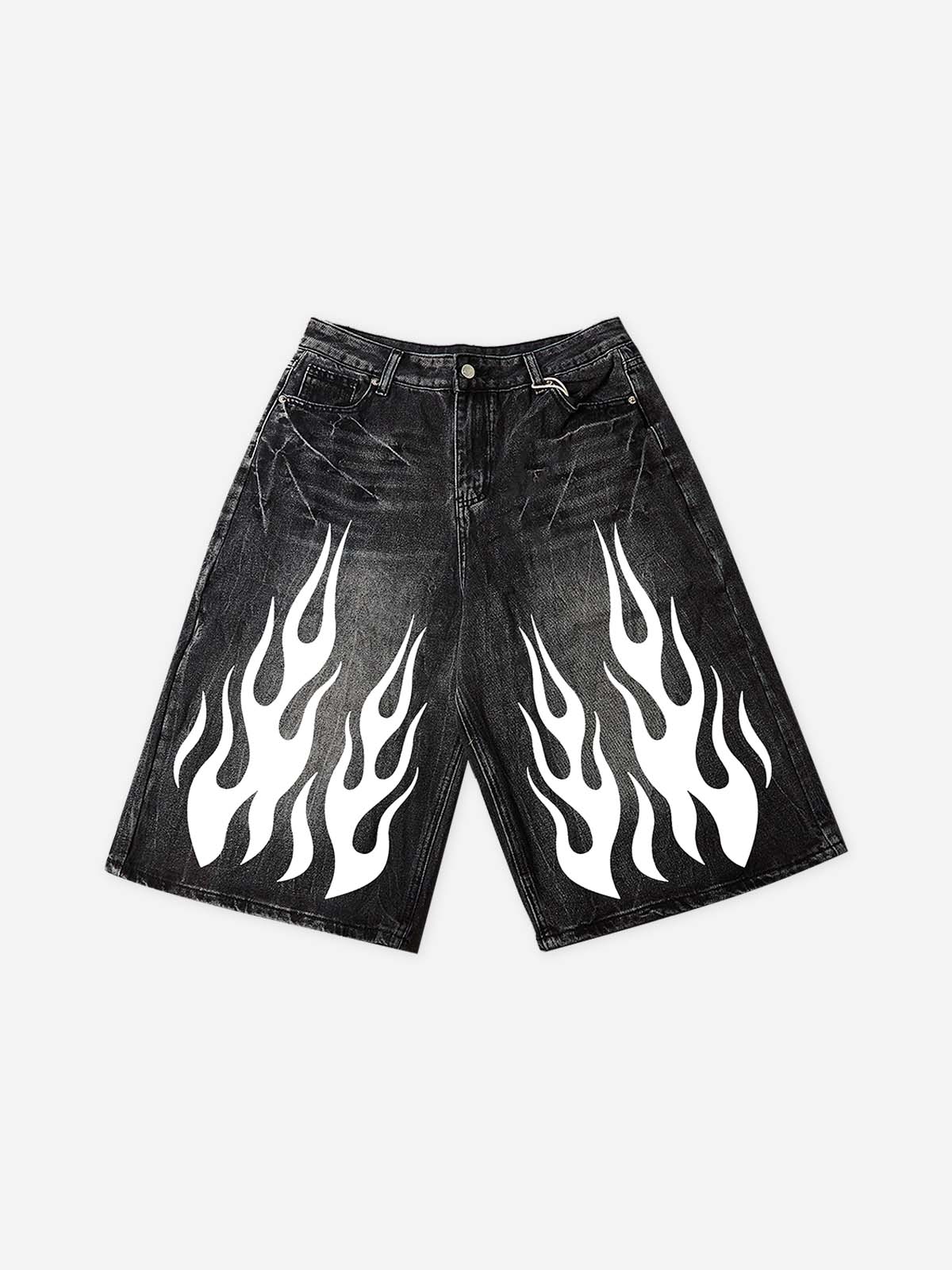 NOISSEY "White Flame" Graphic Distressed Heavyweight Denim Shorts