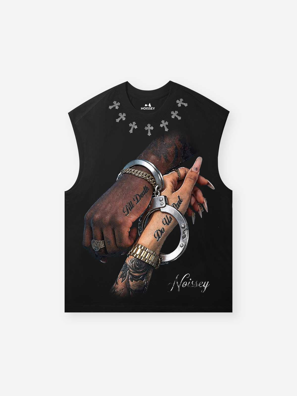 NOISSEY "TILL DEATH DO US PART" COUPLE ART PRINT TANK TOP WITH RHINESTONE DETAILS