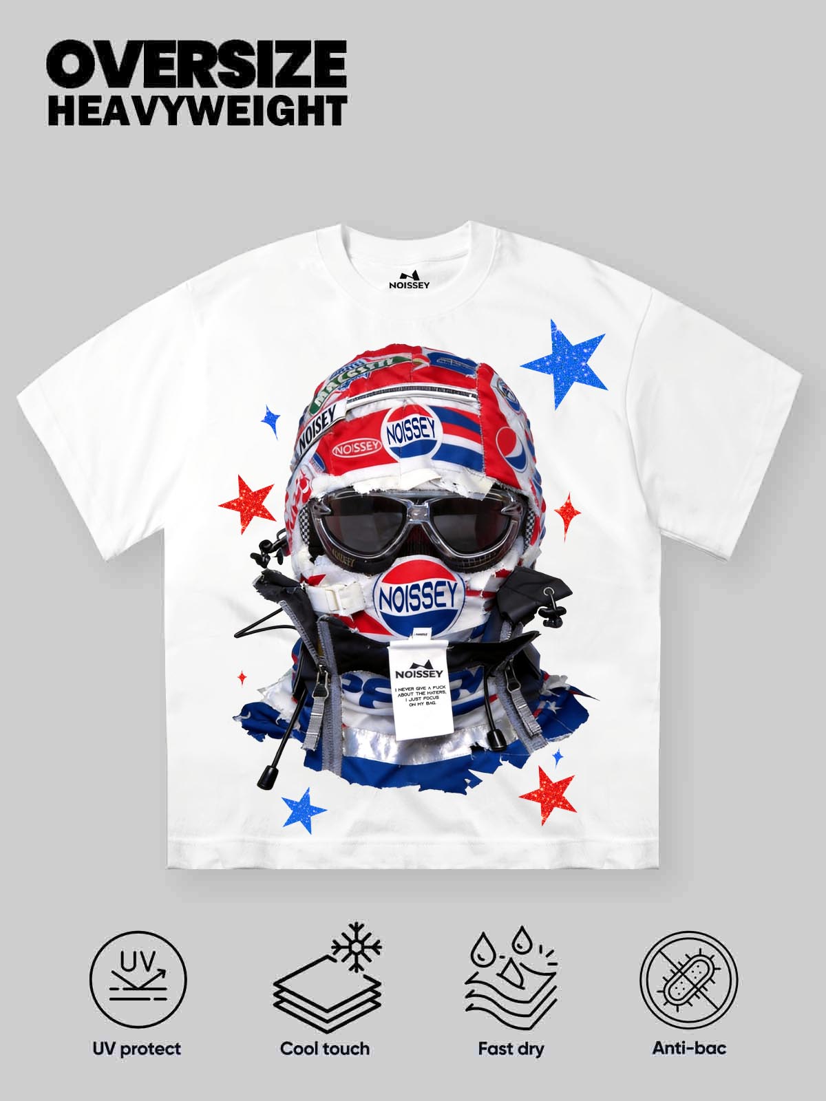 "STARLIGHT VOYAGER" RACING HELMET TEE – VINTAGE WHITE OVERSIZED STREETWEAR