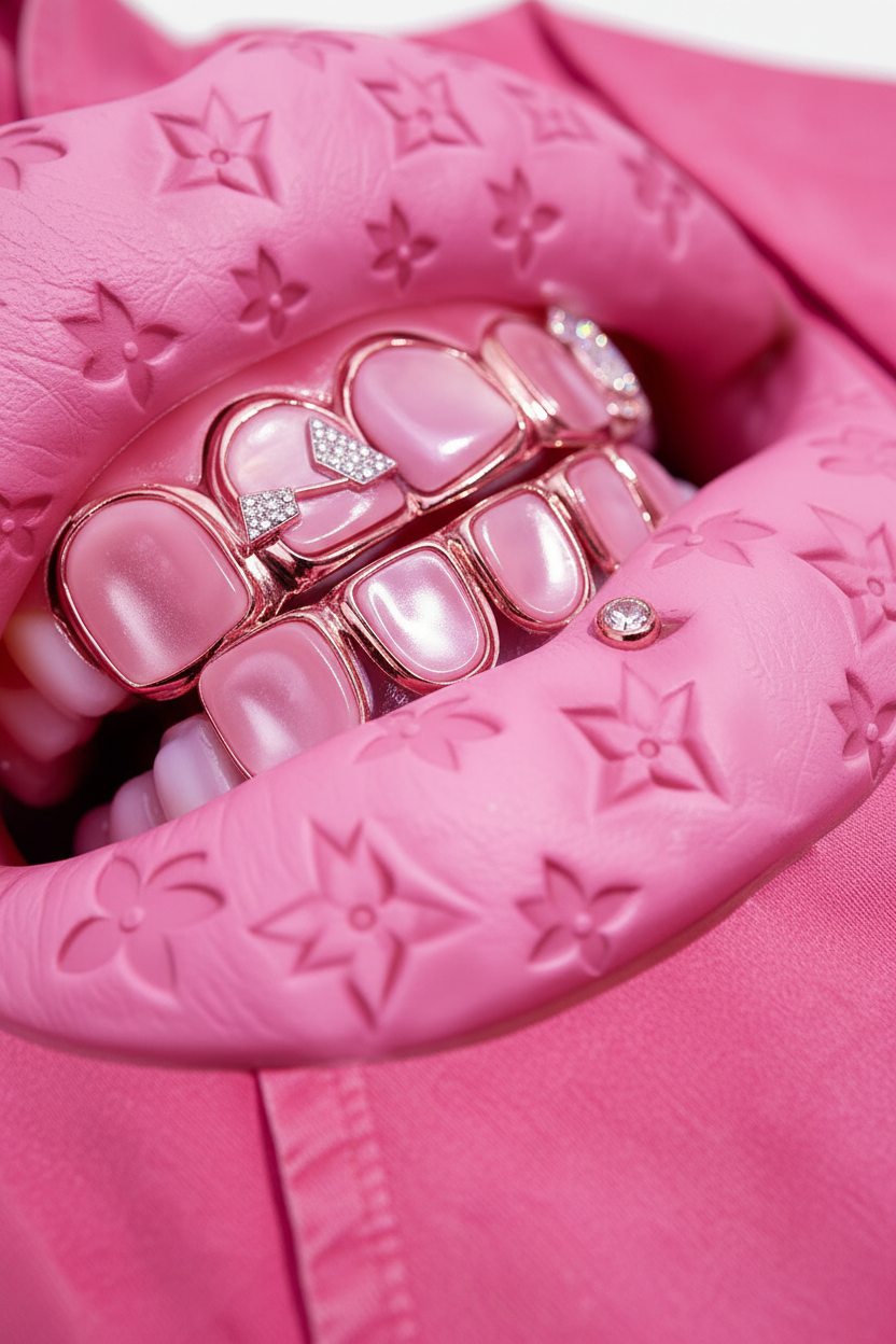 NOISSEY PINK "CAT'S EYE" ICED OUT GRILLS PREMIUM STREETWEAR HOODIE