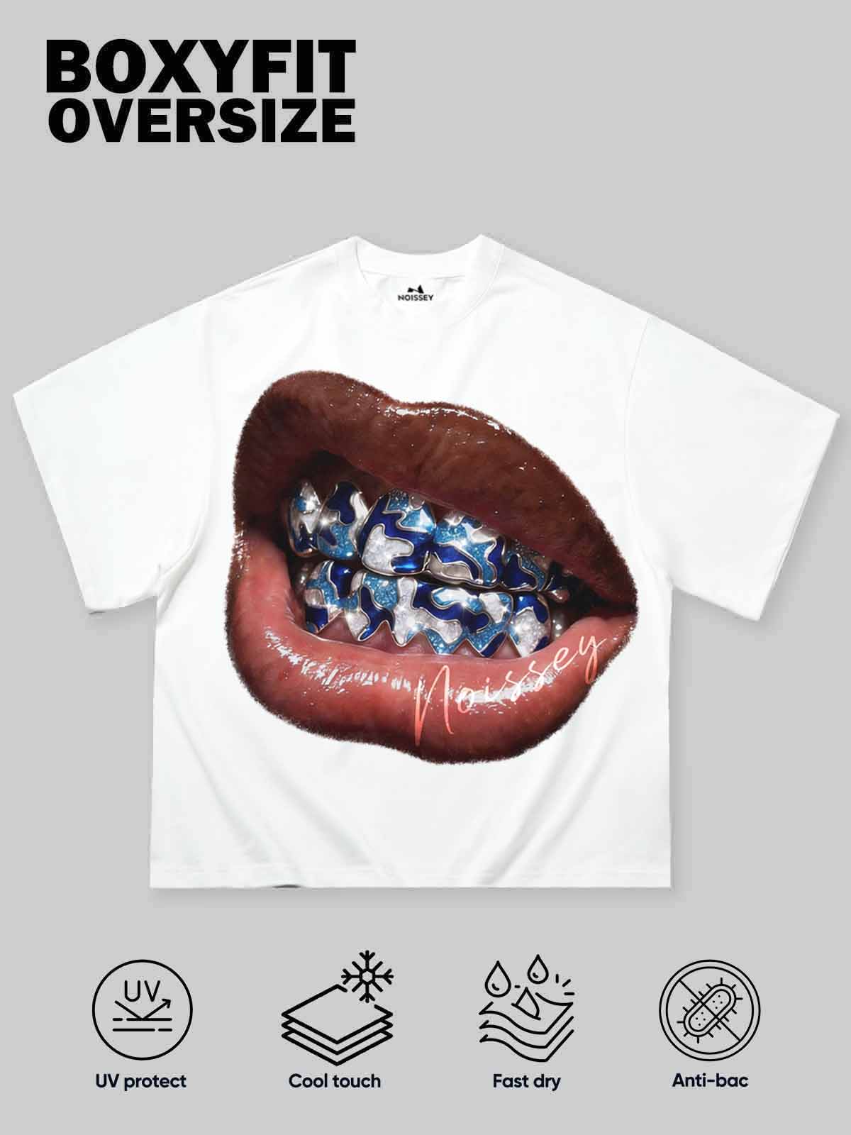 Blue Diamond Camo Grillz Print Boxy Tee - Urban Oversized Streetwear