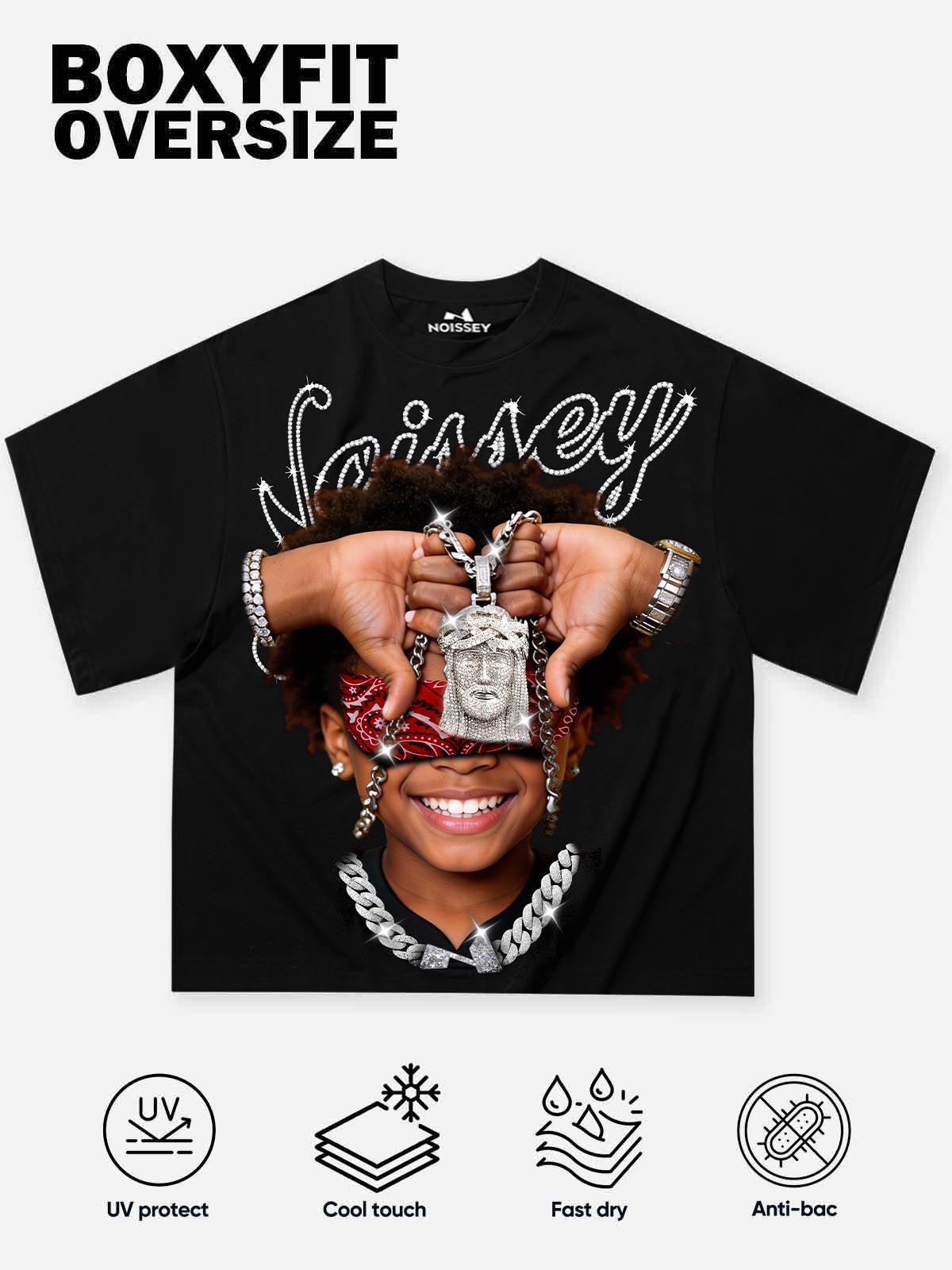 NOISSEY "Blind Faith" Child & Jesus Piece Graphic Rhinestone Heavyweight T-Shirt