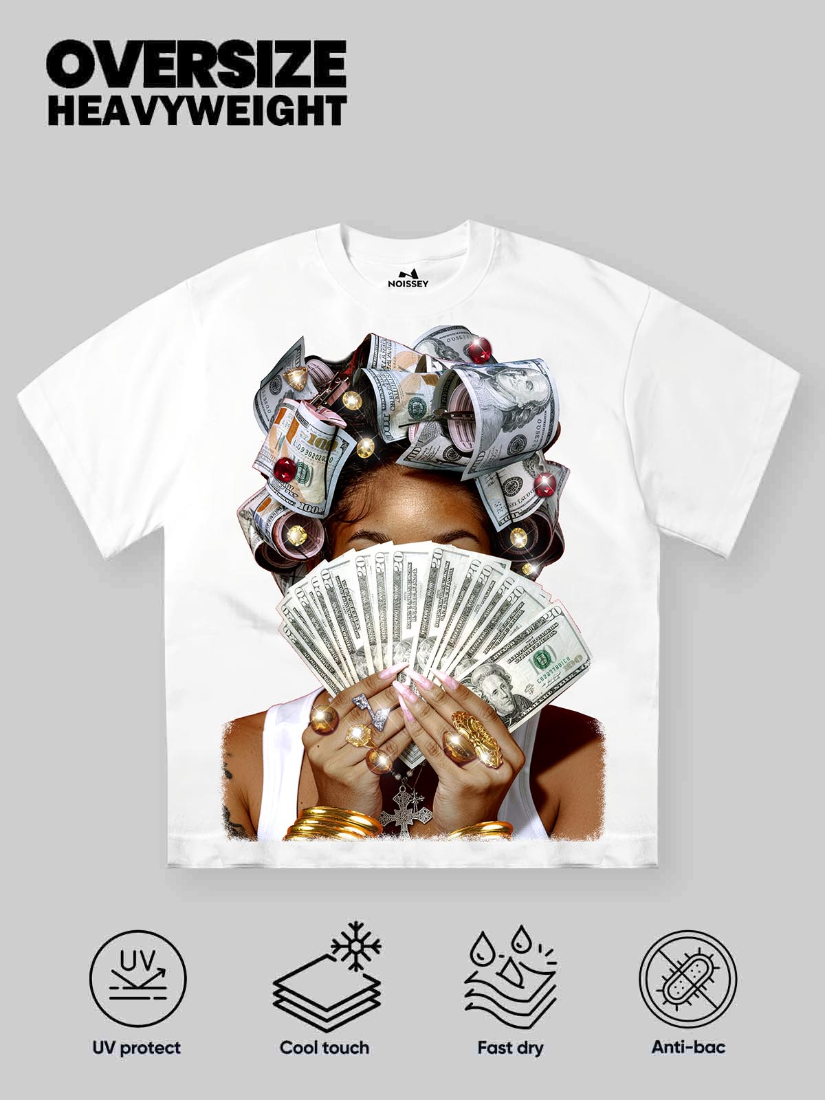 NOISSEY "Money Mindset" Graphic T-Shirt - Urban Luxury Money-Roll Hair Art Print Tee