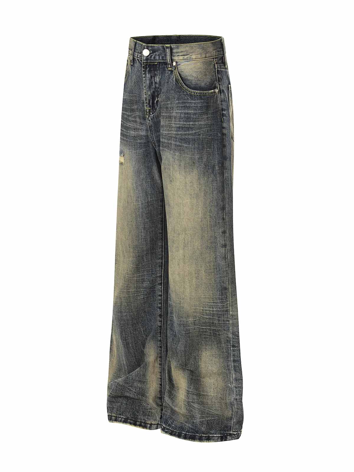 NOISSEY VINTAGE MUD WASH DISTRESSED WIDE-LEG BAGGY JEANS