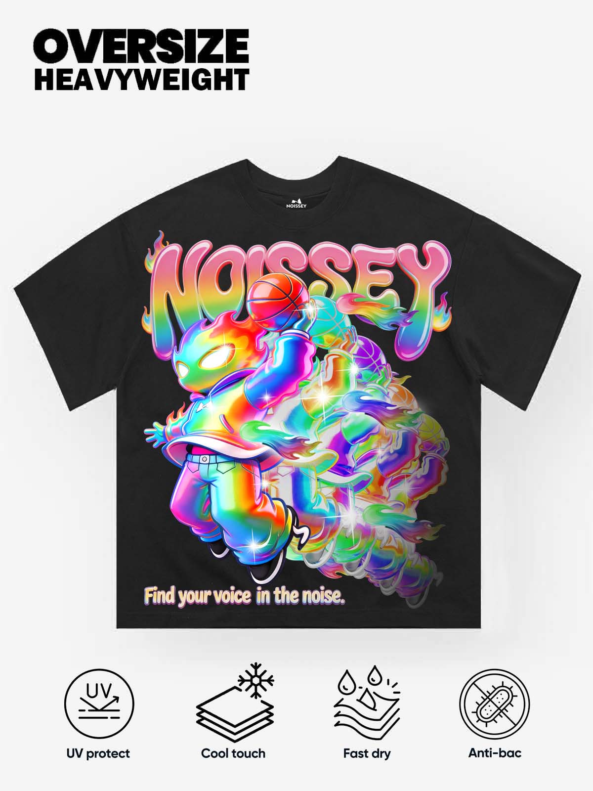 NOISSEY "RAINBOW DUNK" GRADIENT FLAME BASKETBALL OVERSIZED TEE
