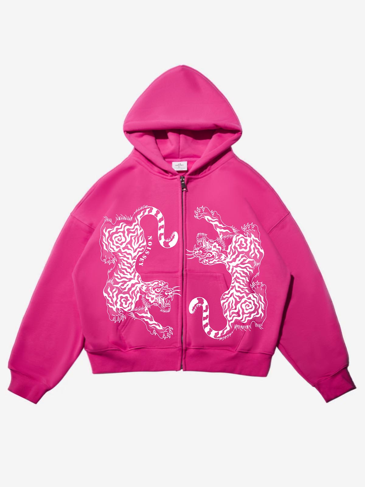 Pink Warm Printed Boxy Hoodie with Shadow Puppet Tige