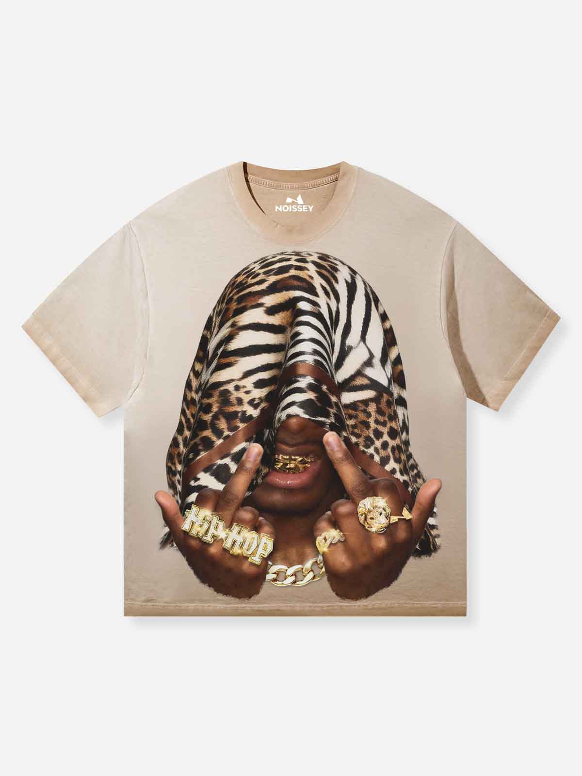 NOISSEY "Leopard Bandit" Graphic Oversized Tee - Sand Beige