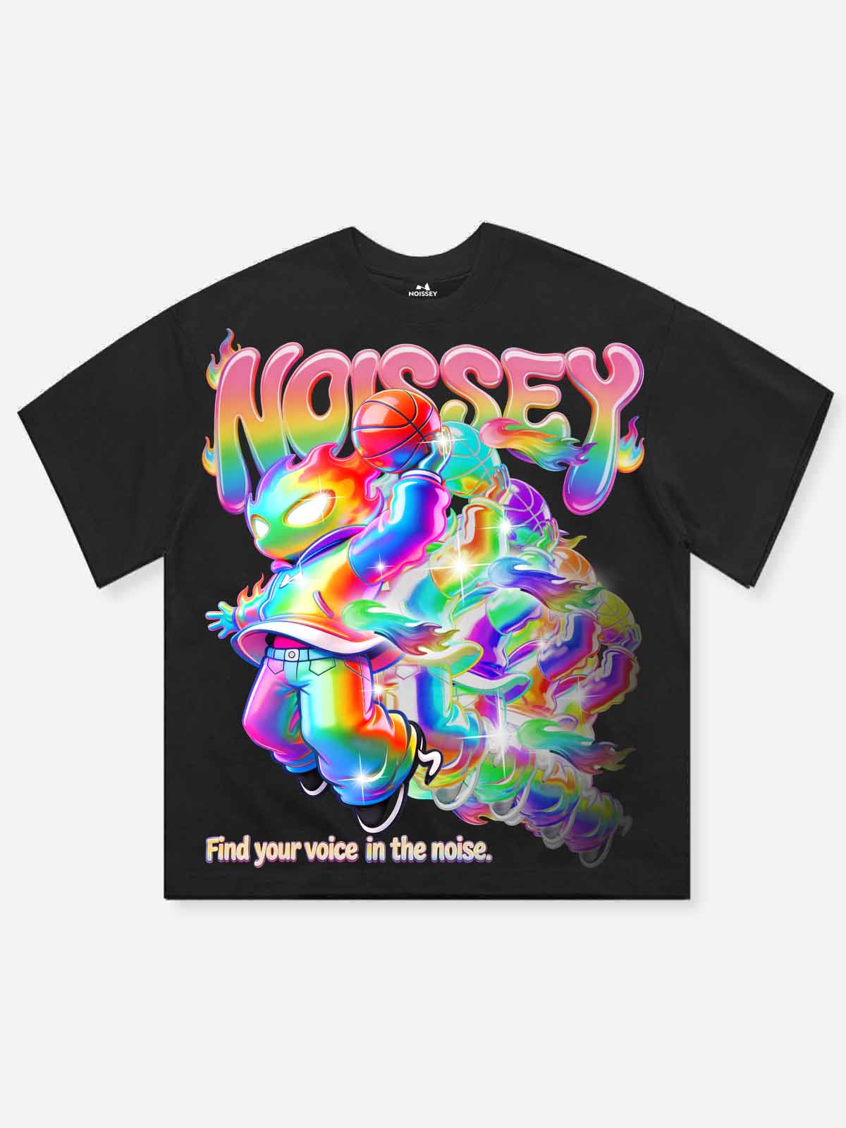 NOISSEY "RAINBOW DUNK" GRADIENT FLAME BASKETBALL OVERSIZED TEE