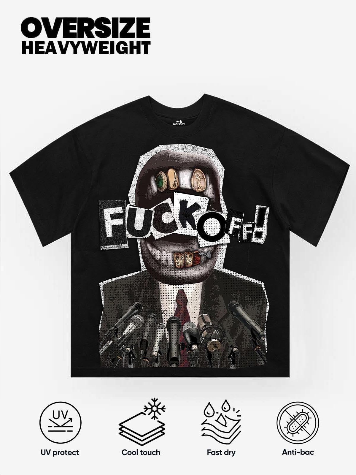 NOISSEY "Public Silence" Punk Collage Tee - Distressed Mouth & Microphone Graphic