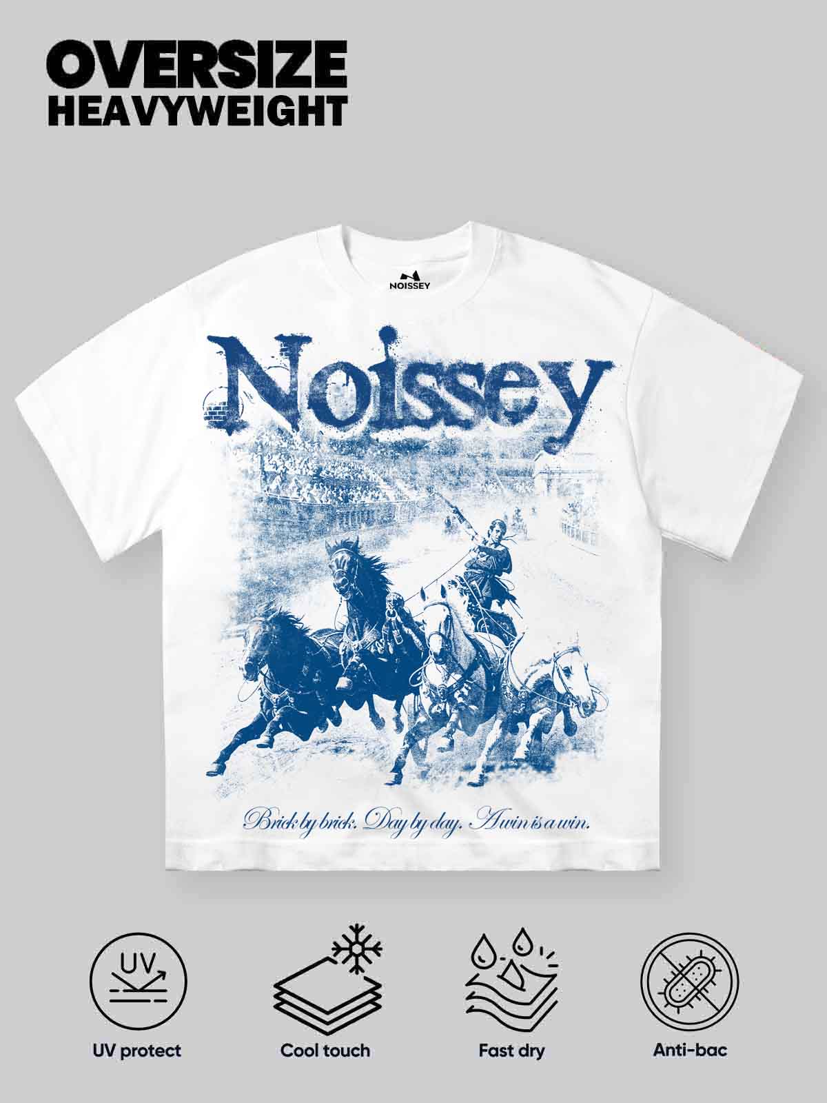 NOISSEY "A Win is a Win" Chariot Horses Vintage Graphic Little Oversize Tee - White
