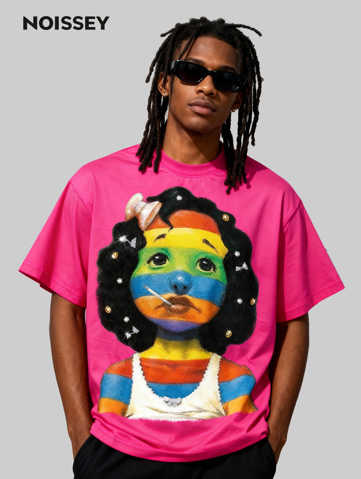 Colorful Striped Girl Art Print Boxy Oversized T-shirt
