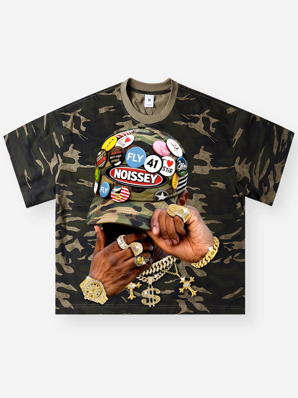 NOISSEY "PATCHWORK CAMO CAP" ARTISTIC OVERSIZED TEE
